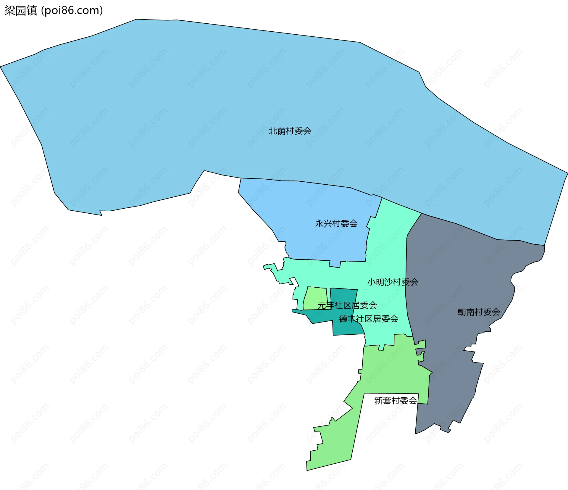 梁园镇边界地图(五级行政区划)