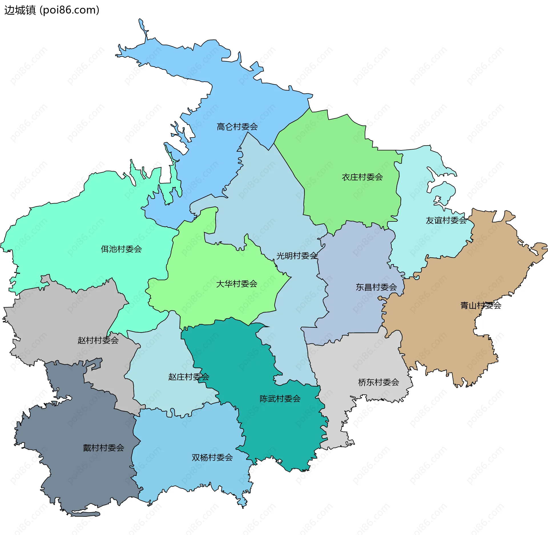 边城镇边界地图(五级行政区划)