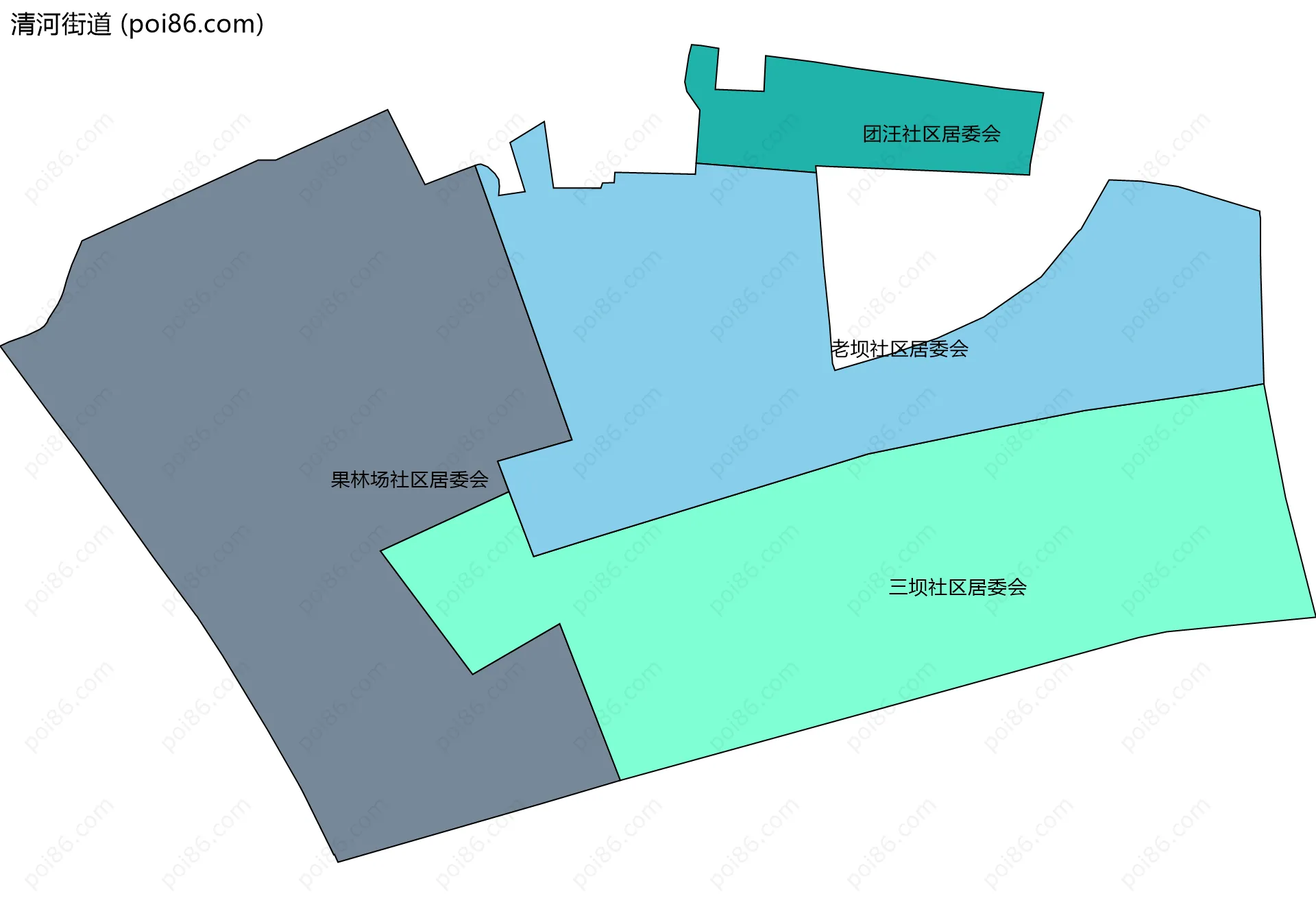 清河街道边界地图(五级行政区划)