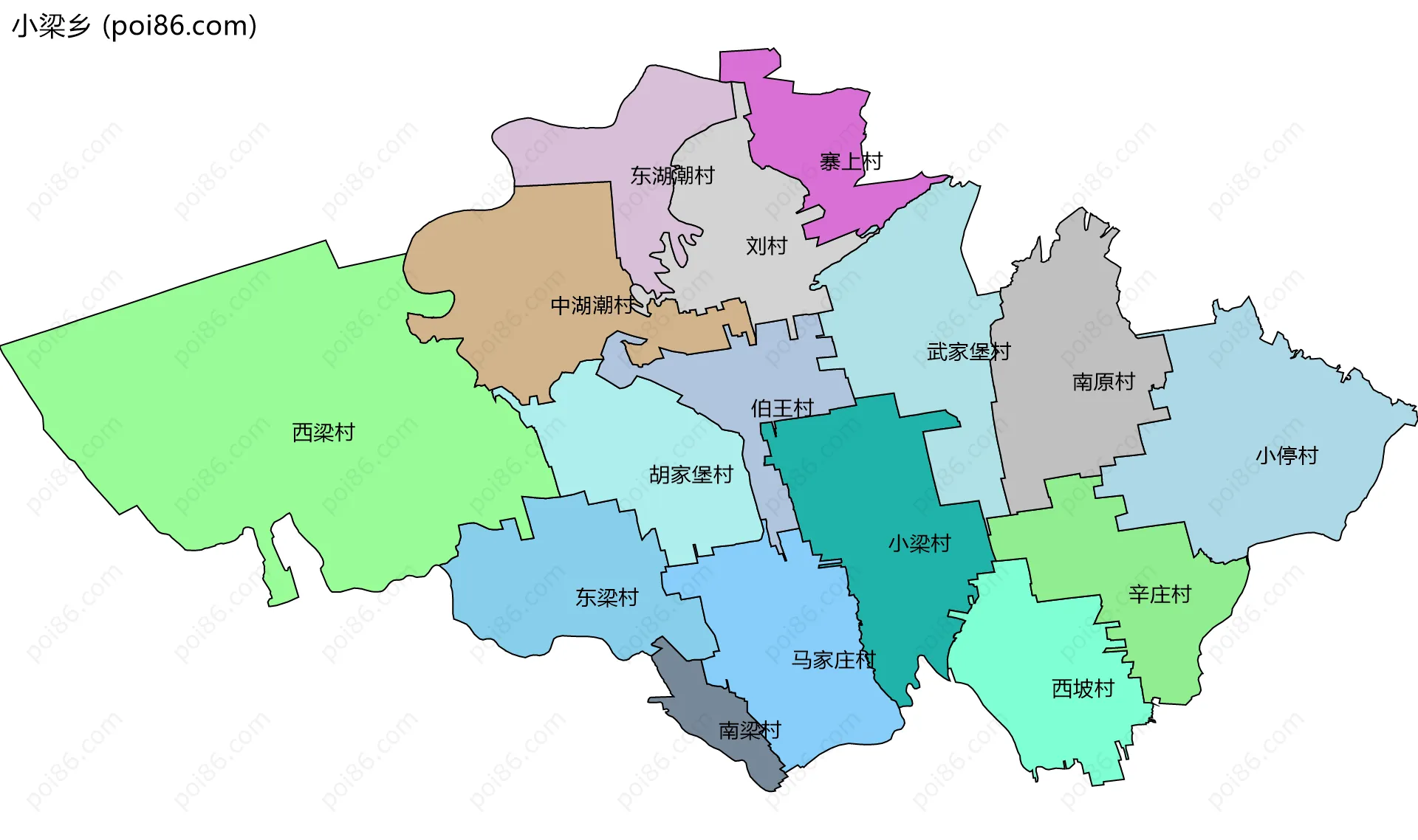 小梁乡边界地图(五级行政区划)