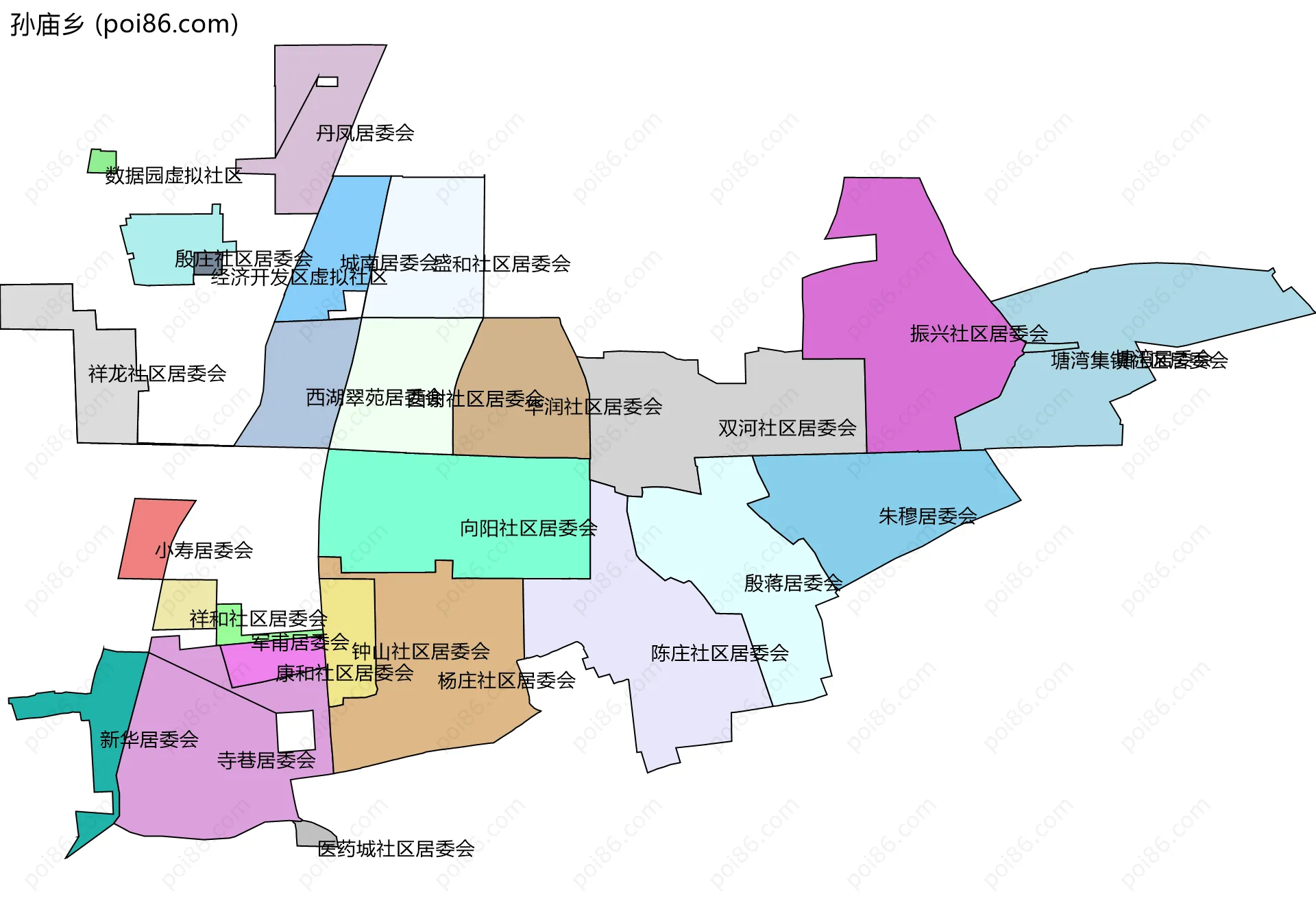 孙庙乡边界地图(五级行政区划)