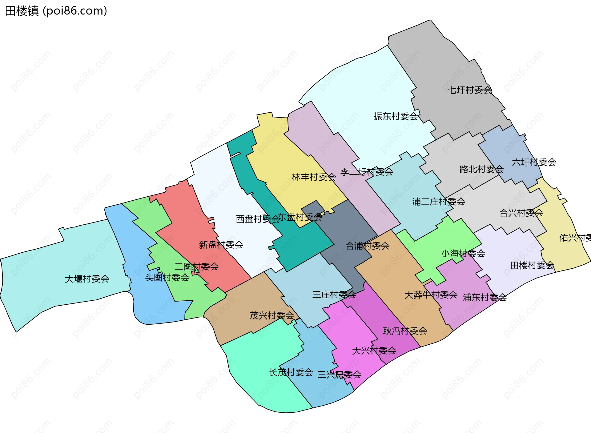 田楼镇边界地图(五级行政区划)