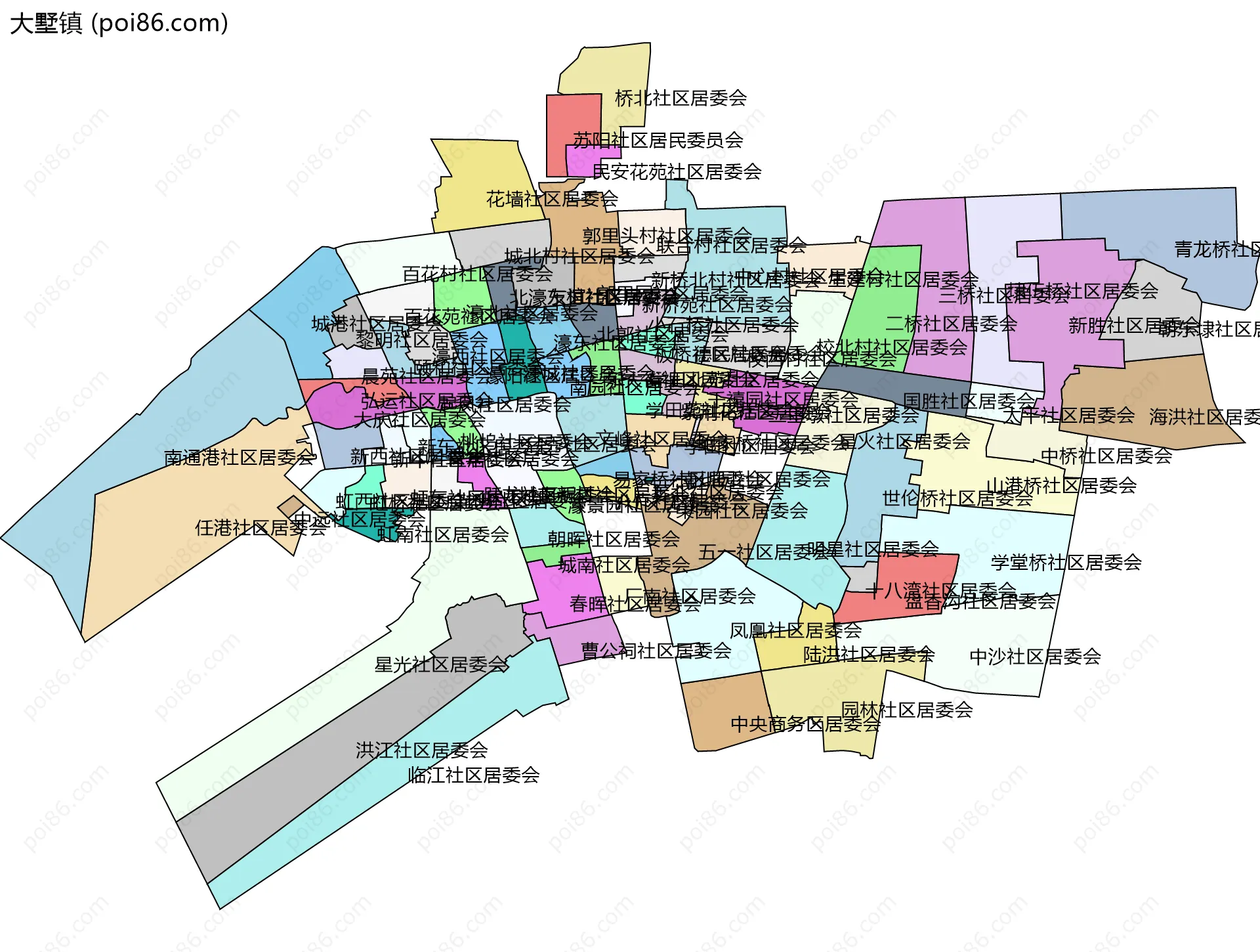 大墅镇边界地图(五级行政区划)