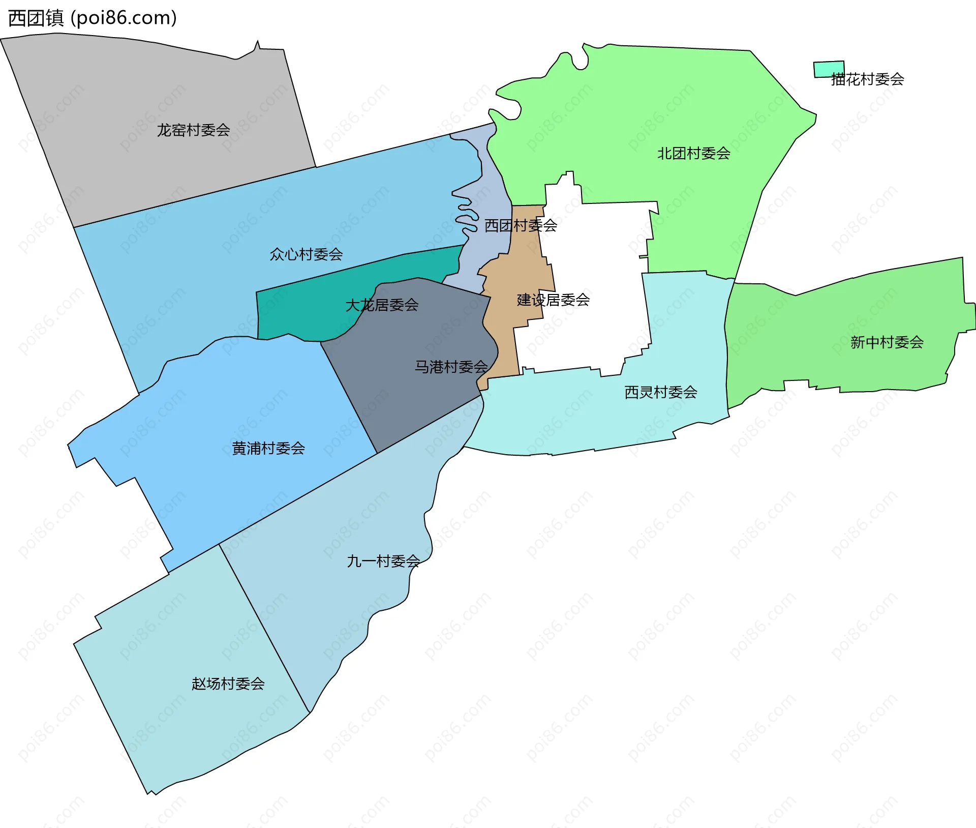 西团镇边界地图(五级行政区划)