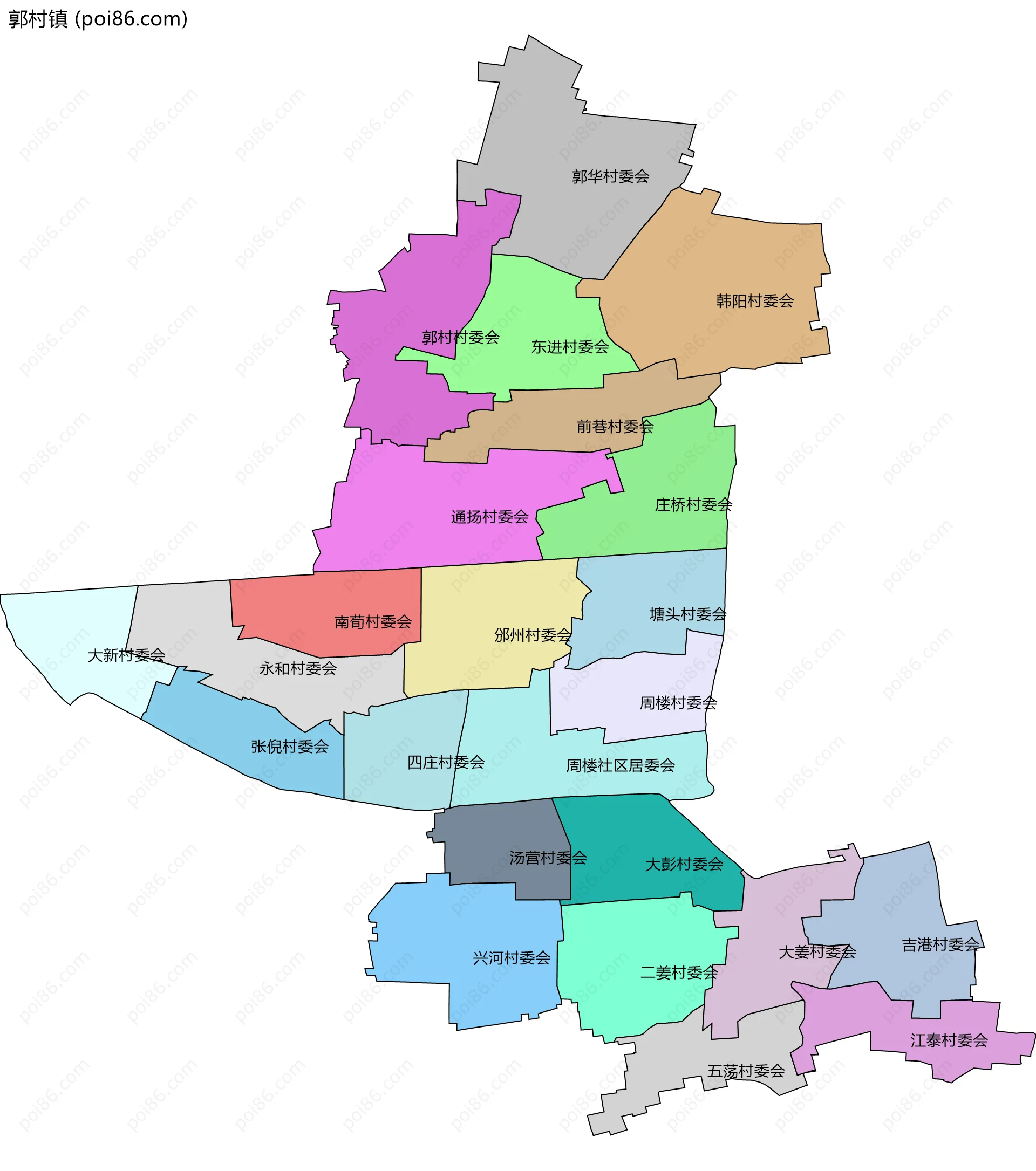 郭村镇边界地图(五级行政区划)