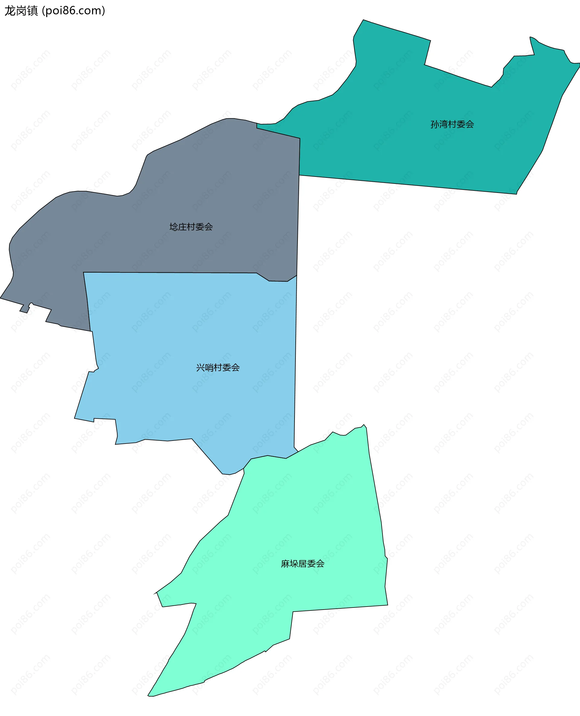 龙岗镇边界地图(五级行政区划)