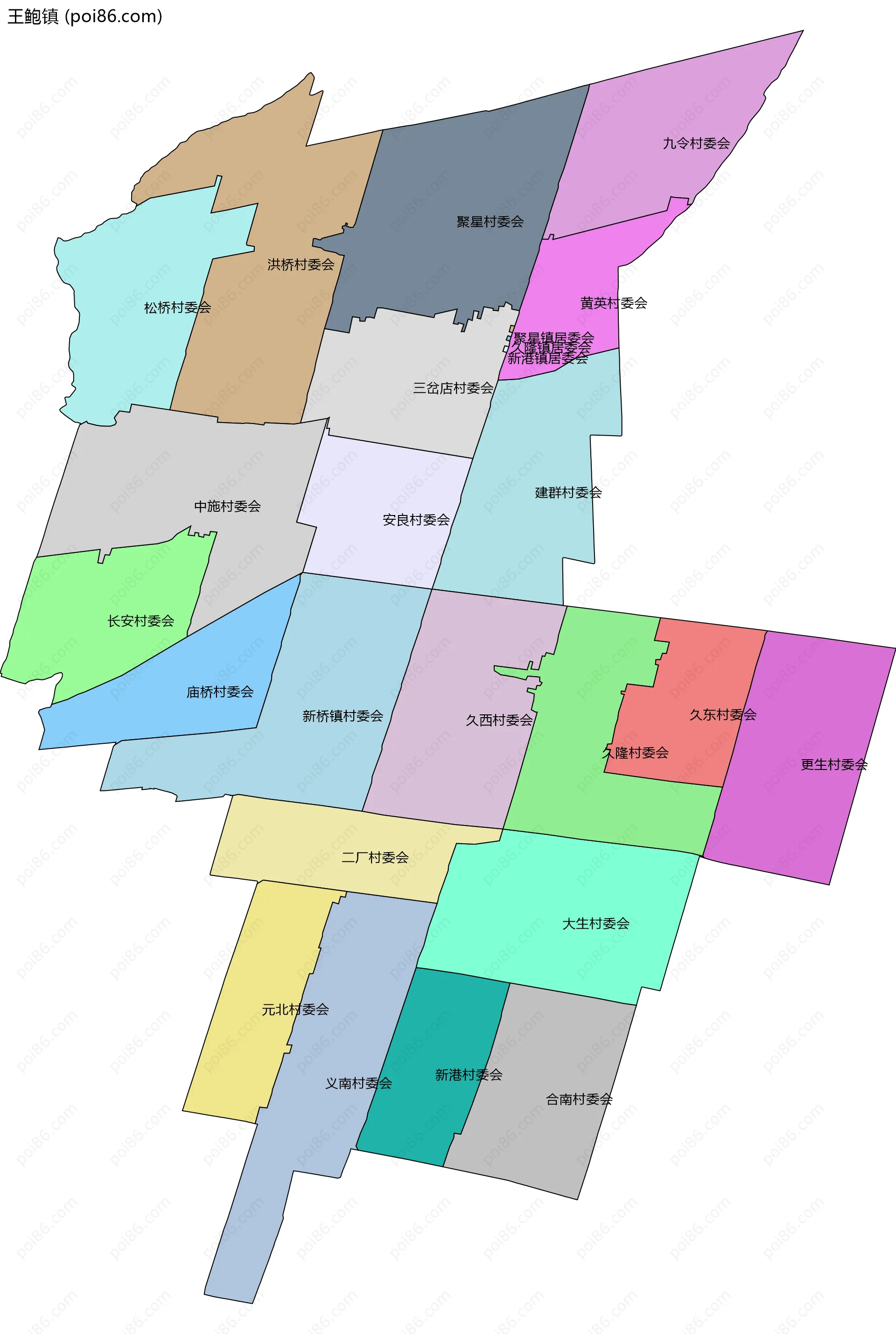 王鲍镇边界地图(五级行政区划)