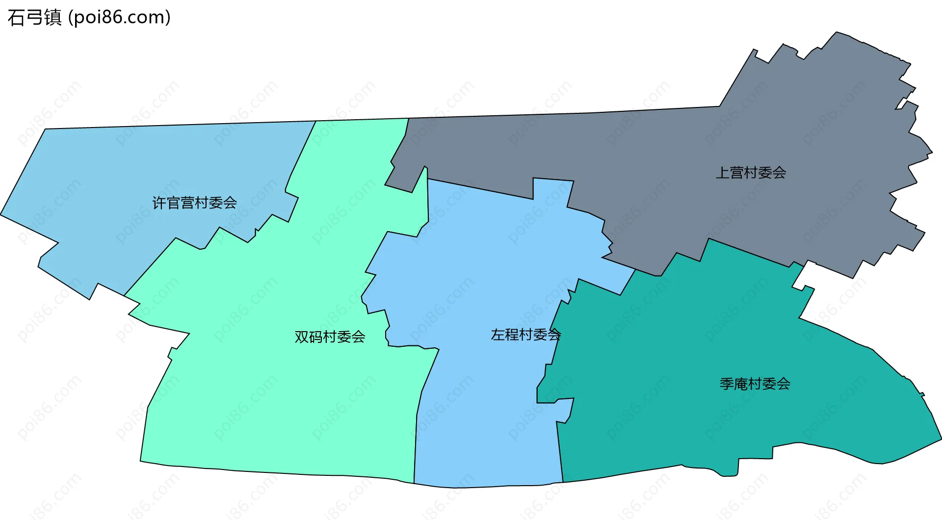 石弓镇边界地图(五级行政区划)