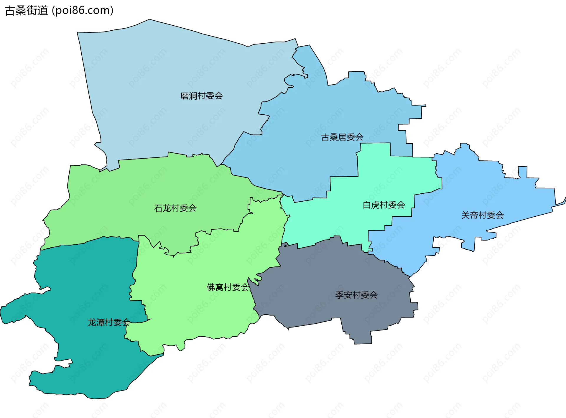 古桑街道边界地图(五级行政区划)