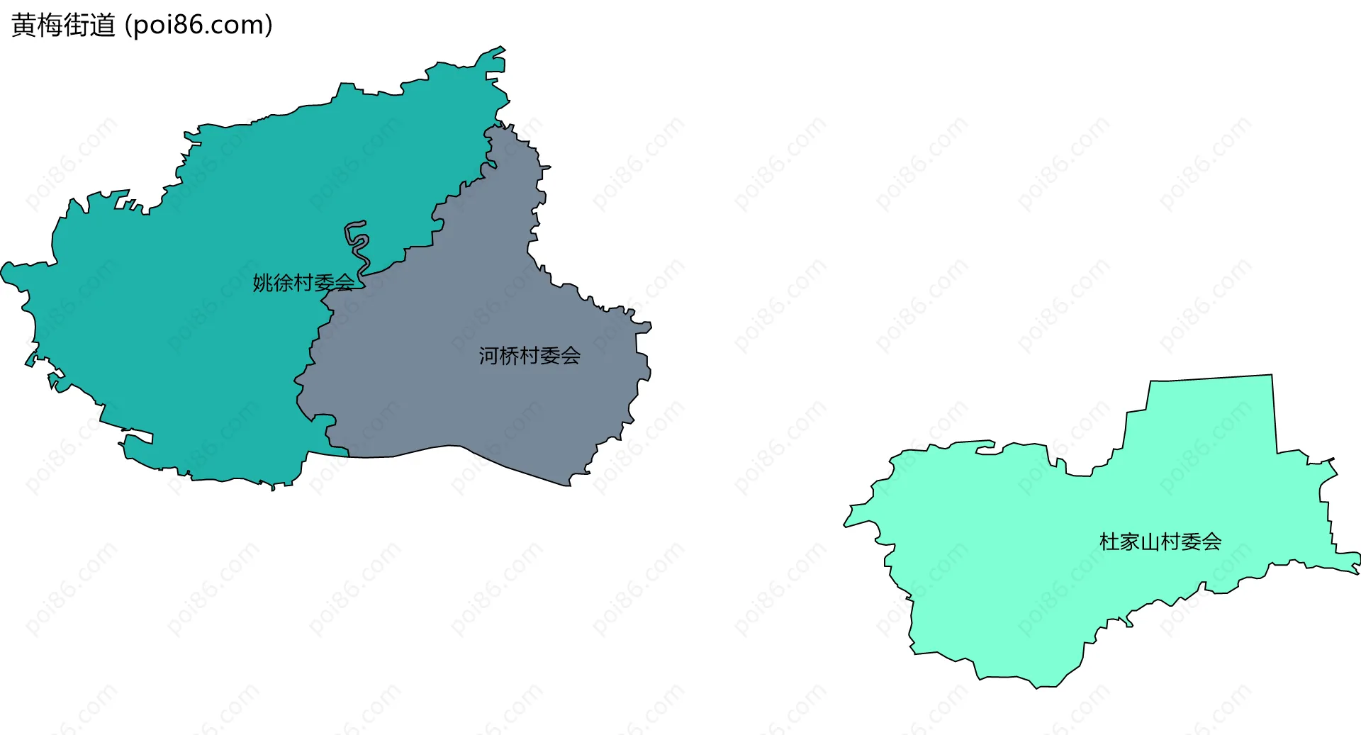 黄梅街道边界地图(五级行政区划)