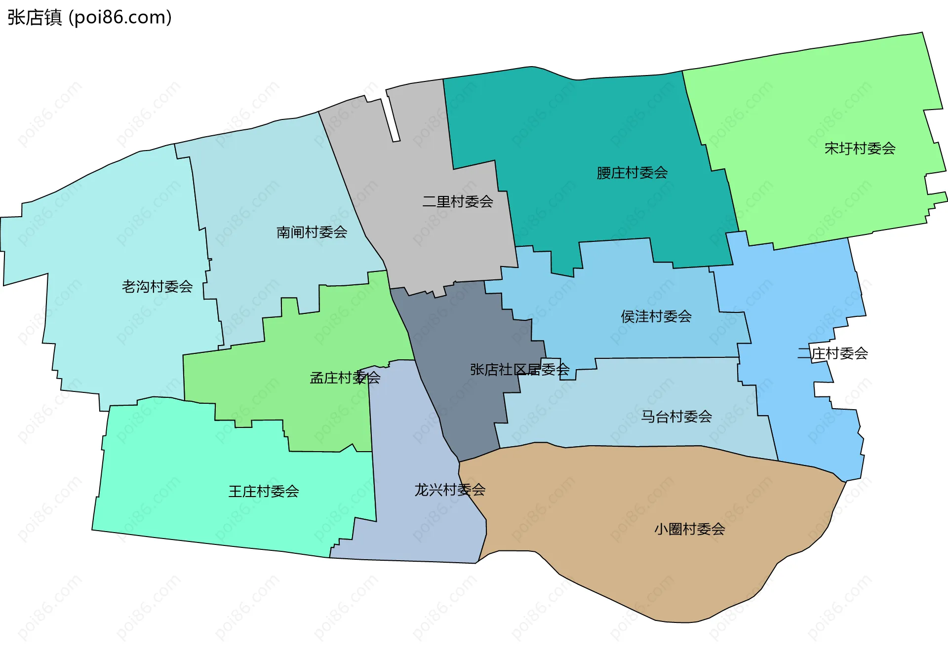 张店镇边界地图(五级行政区划)