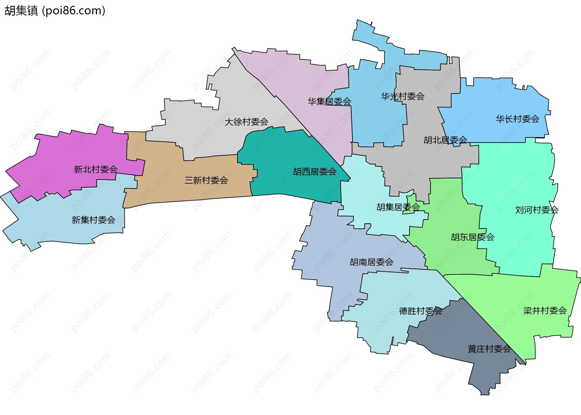 胡集镇边界地图(五级行政区划)