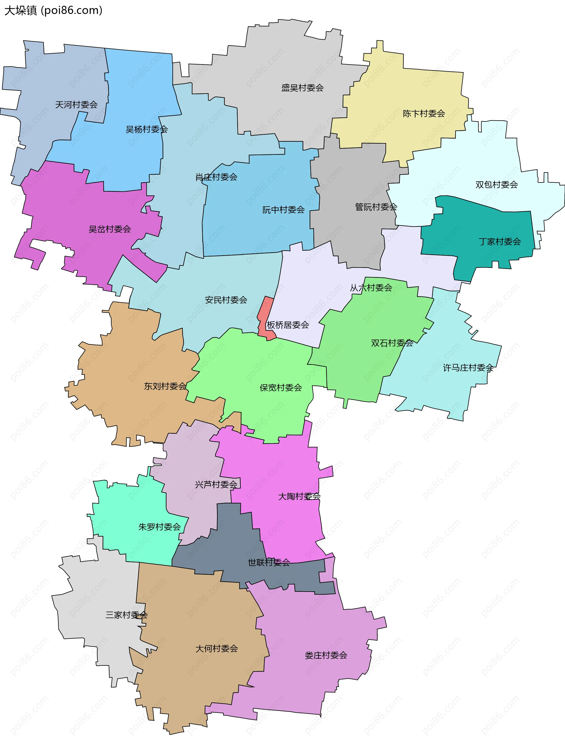 大垛镇边界地图(五级行政区划)