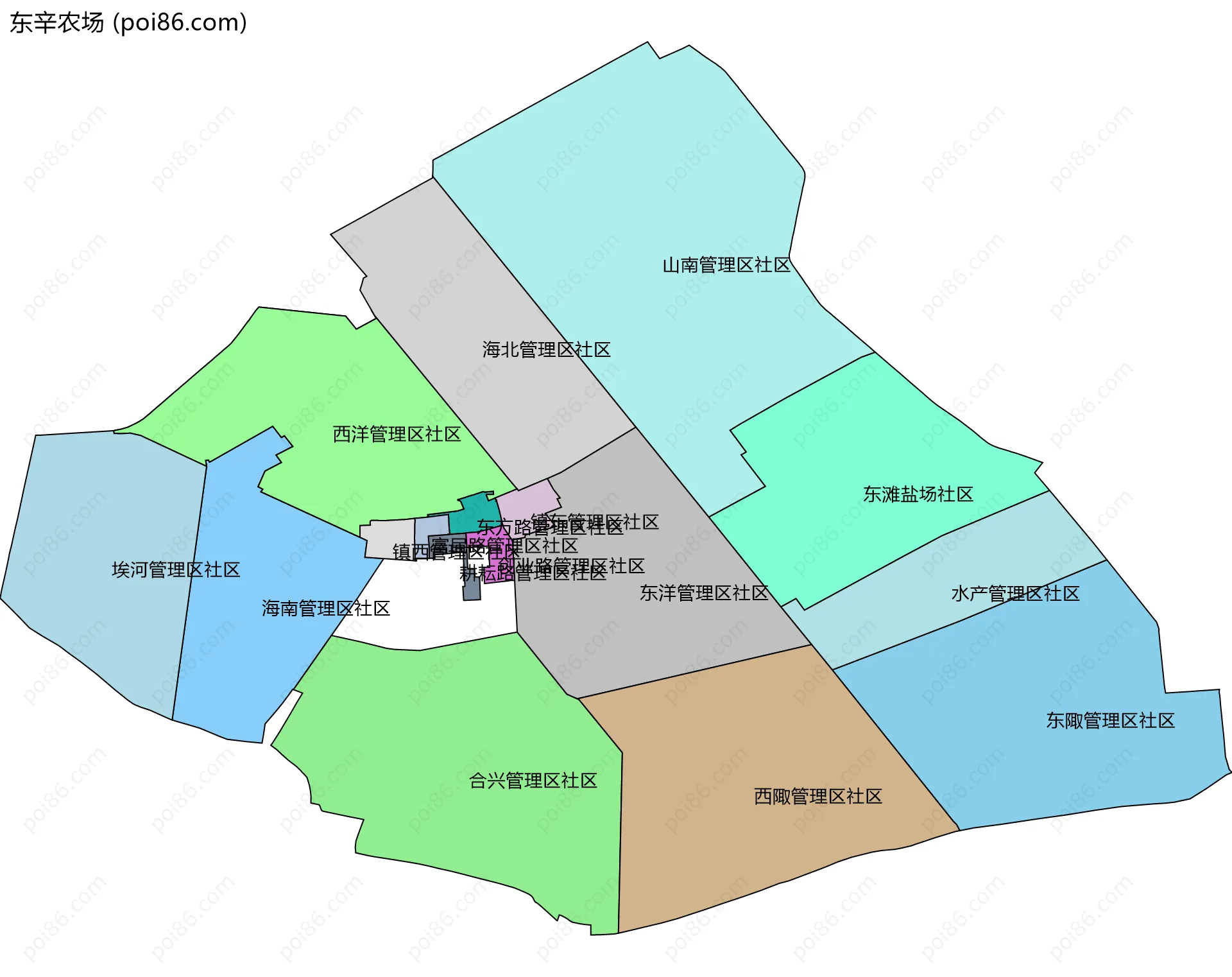 东辛农场边界地图(五级行政区划)