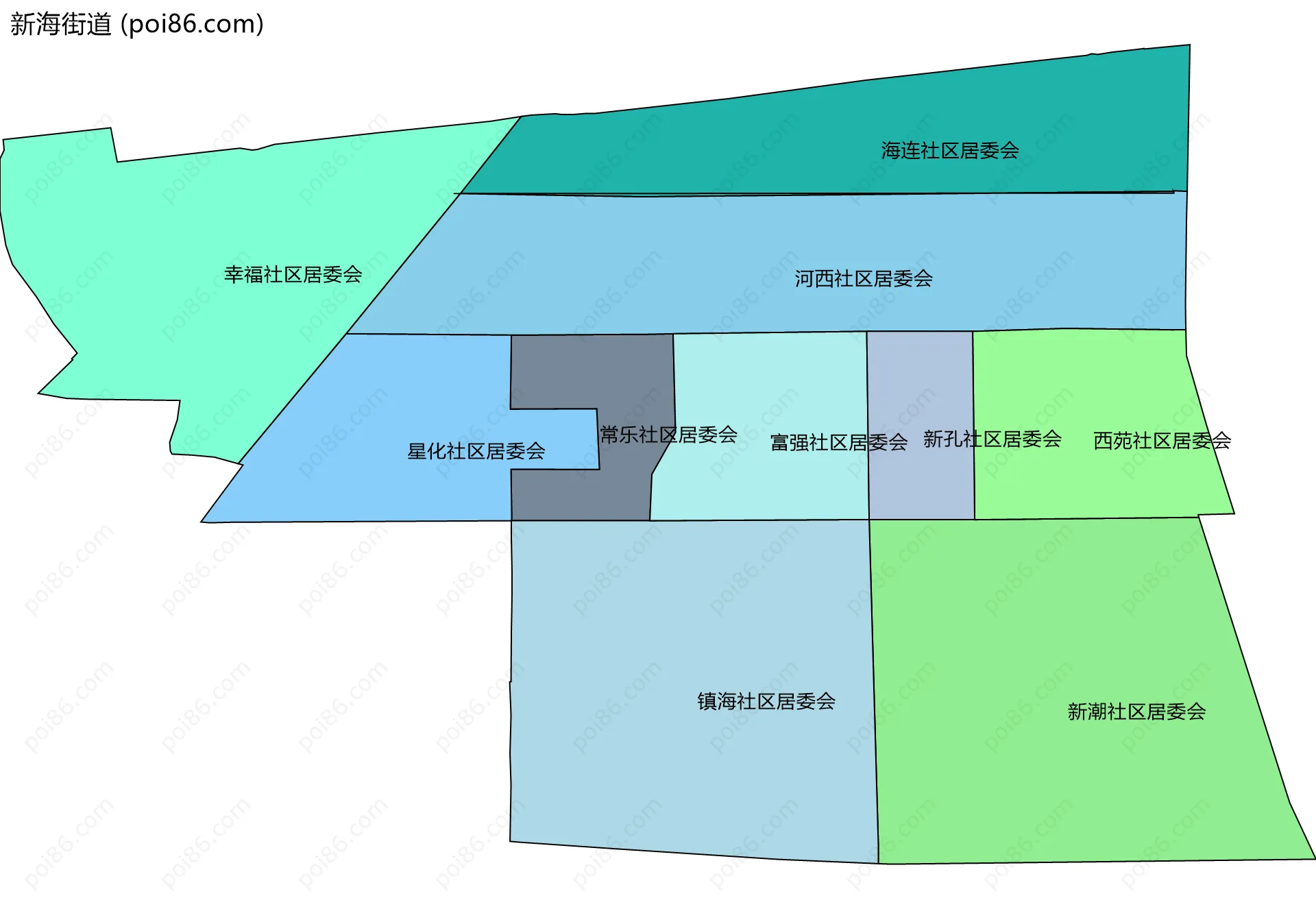 新海街道边界地图(五级行政区划)