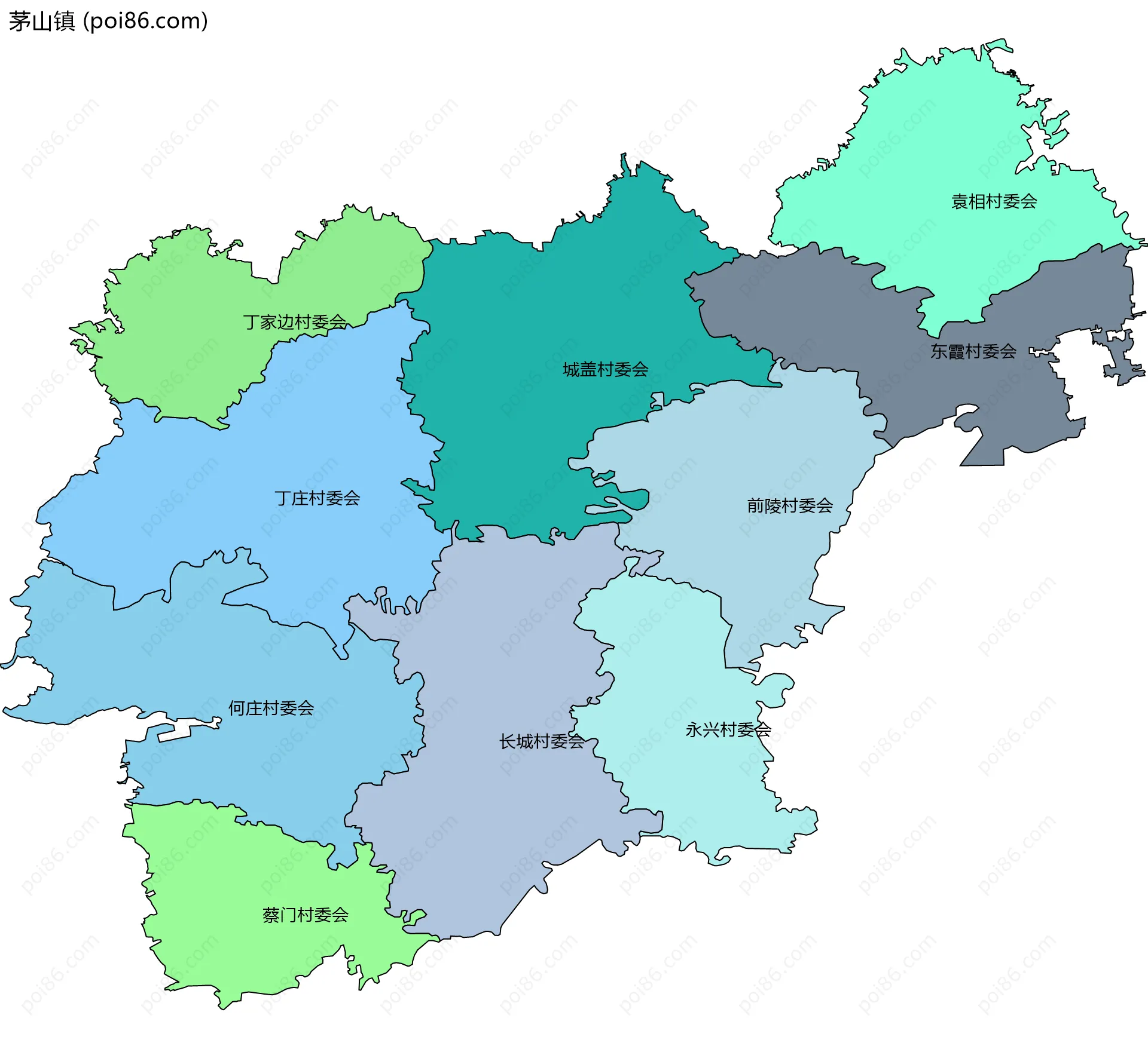 茅山镇边界地图(五级行政区划)