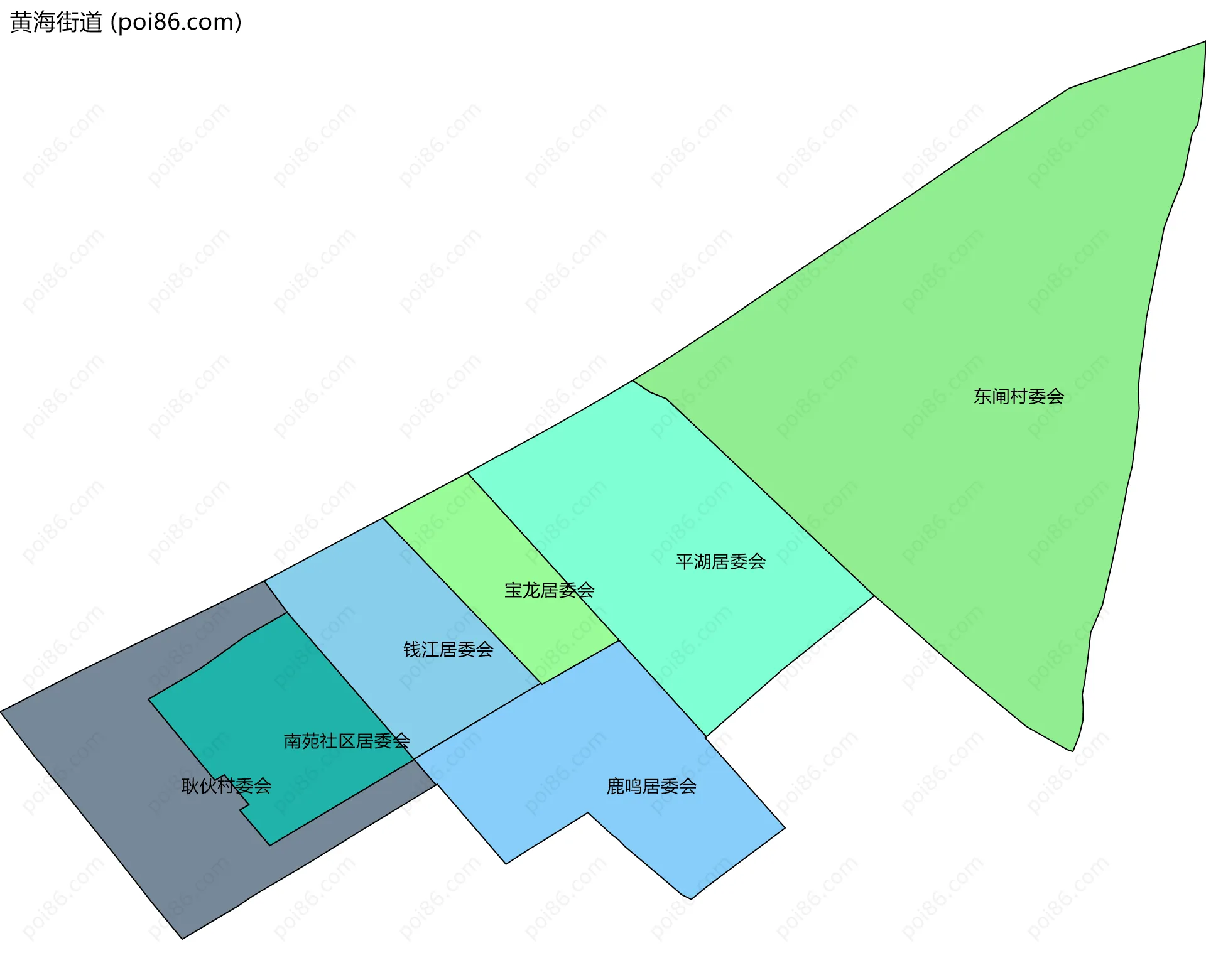 黄海街道边界地图(五级行政区划)