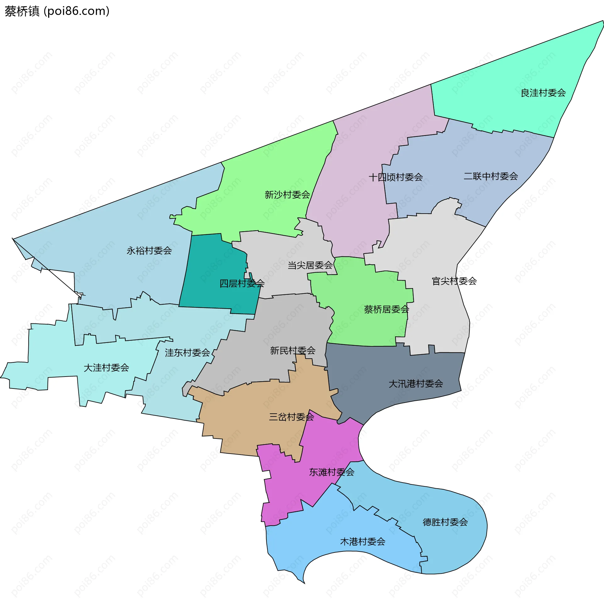 蔡桥镇边界地图(五级行政区划)