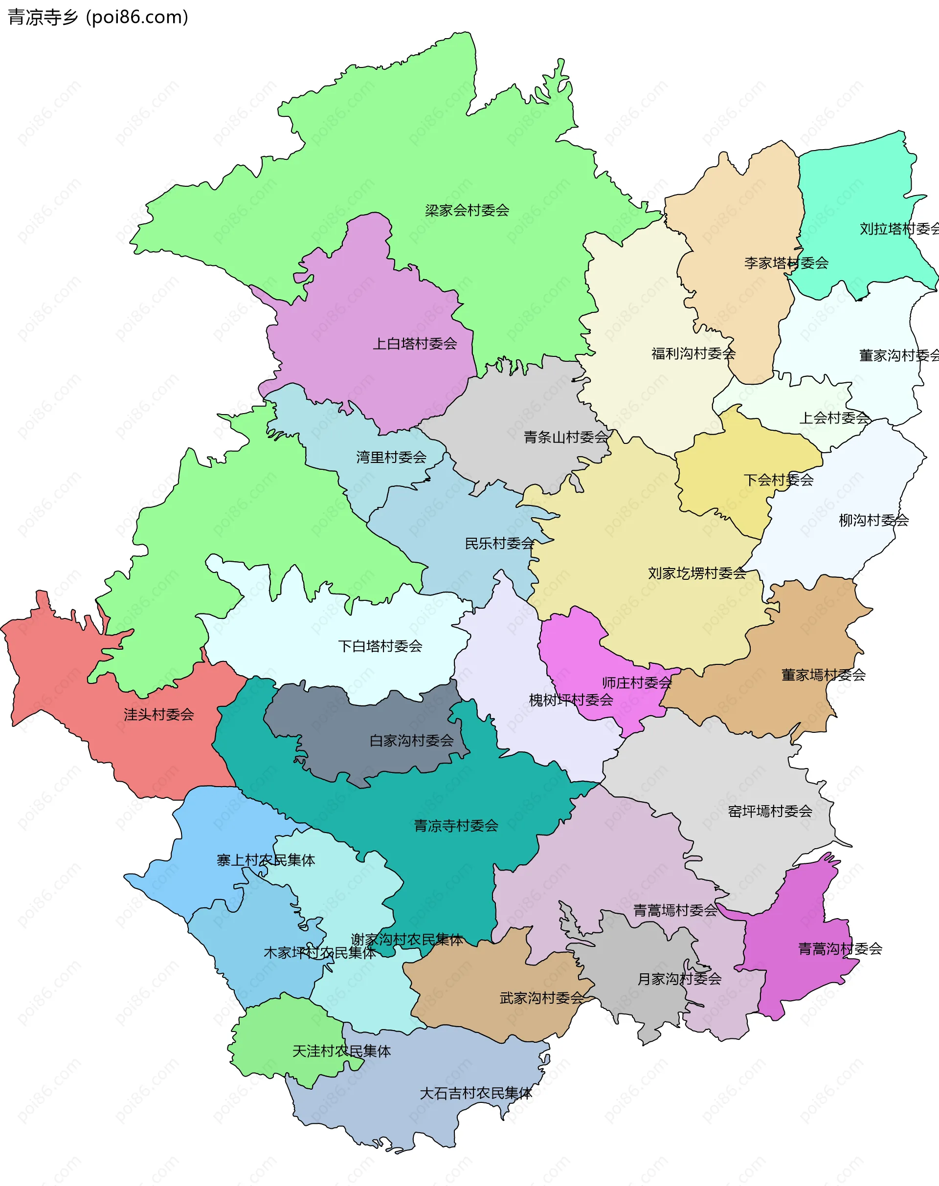 青凉寺乡边界地图(五级行政区划)