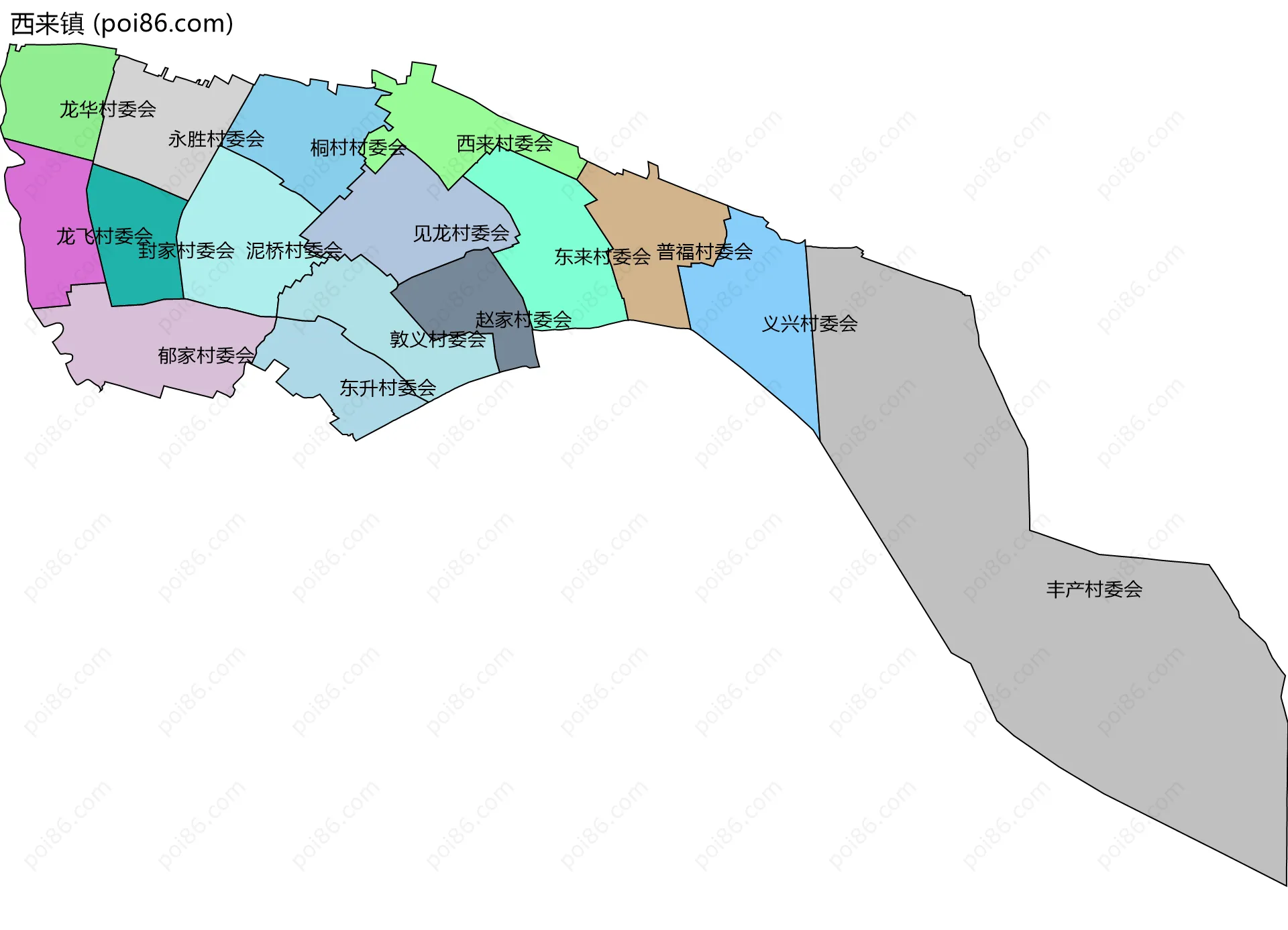 西来镇边界地图(五级行政区划)
