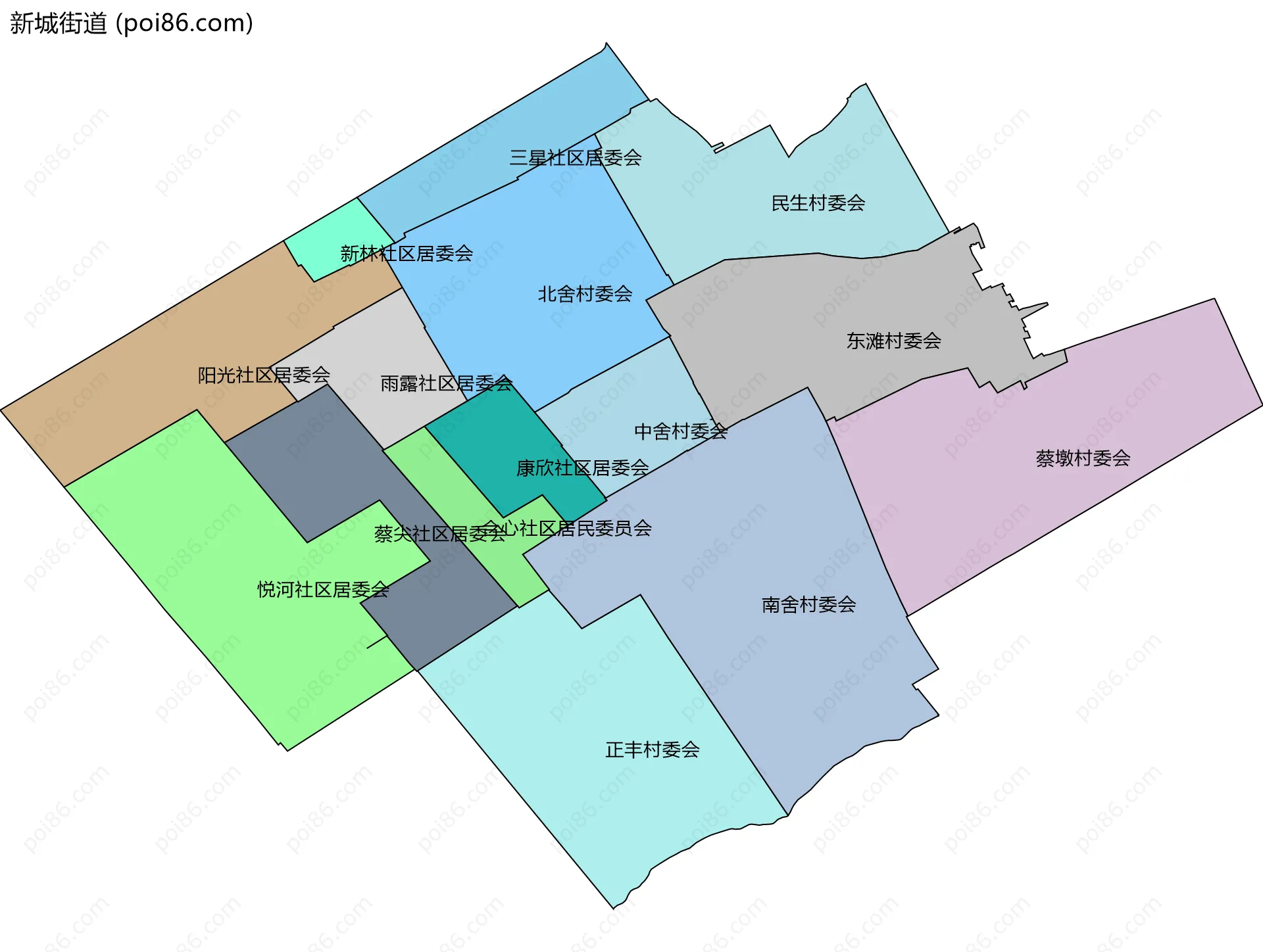 新城街道边界地图(五级行政区划)