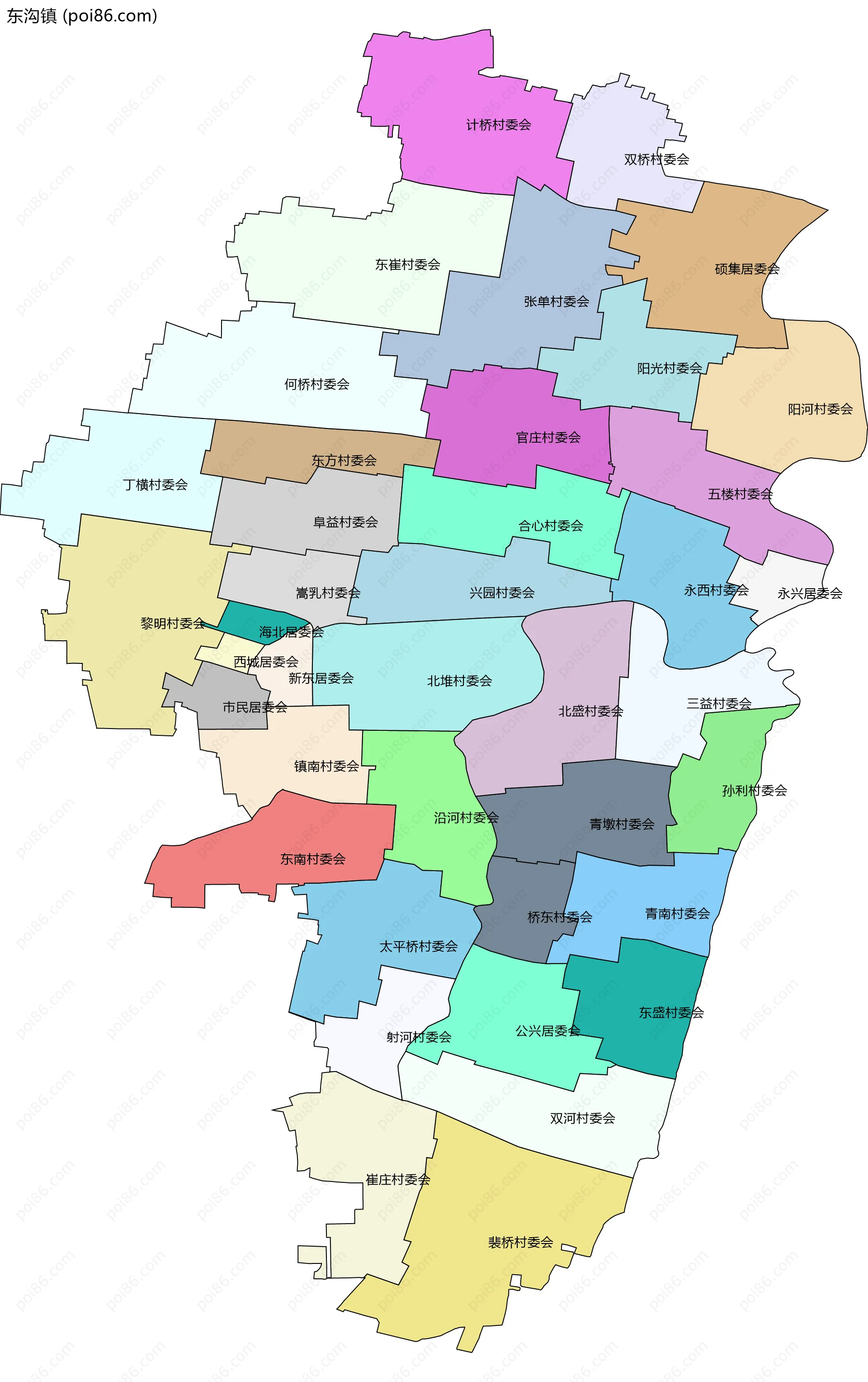 东沟镇边界地图(五级行政区划)