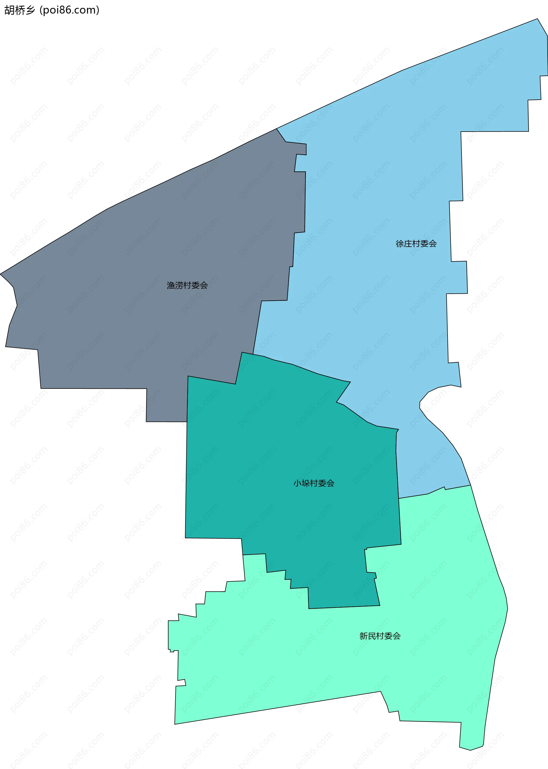 胡桥乡边界地图(五级行政区划)