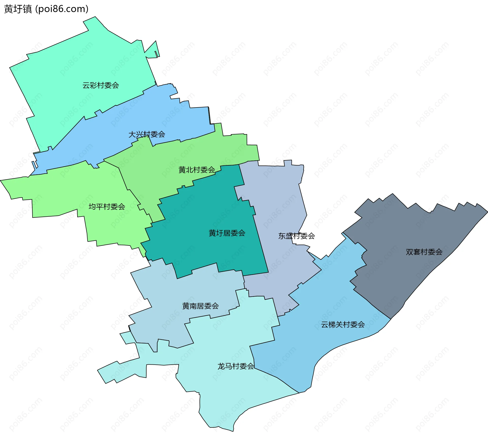 黄圩镇边界地图(五级行政区划)