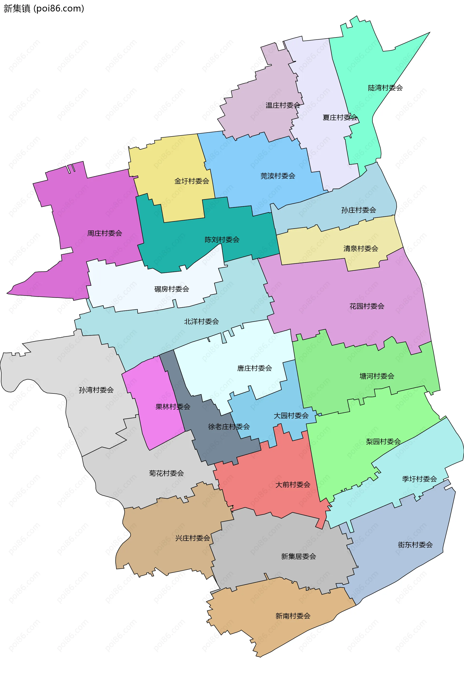 新集镇边界地图(五级行政区划)