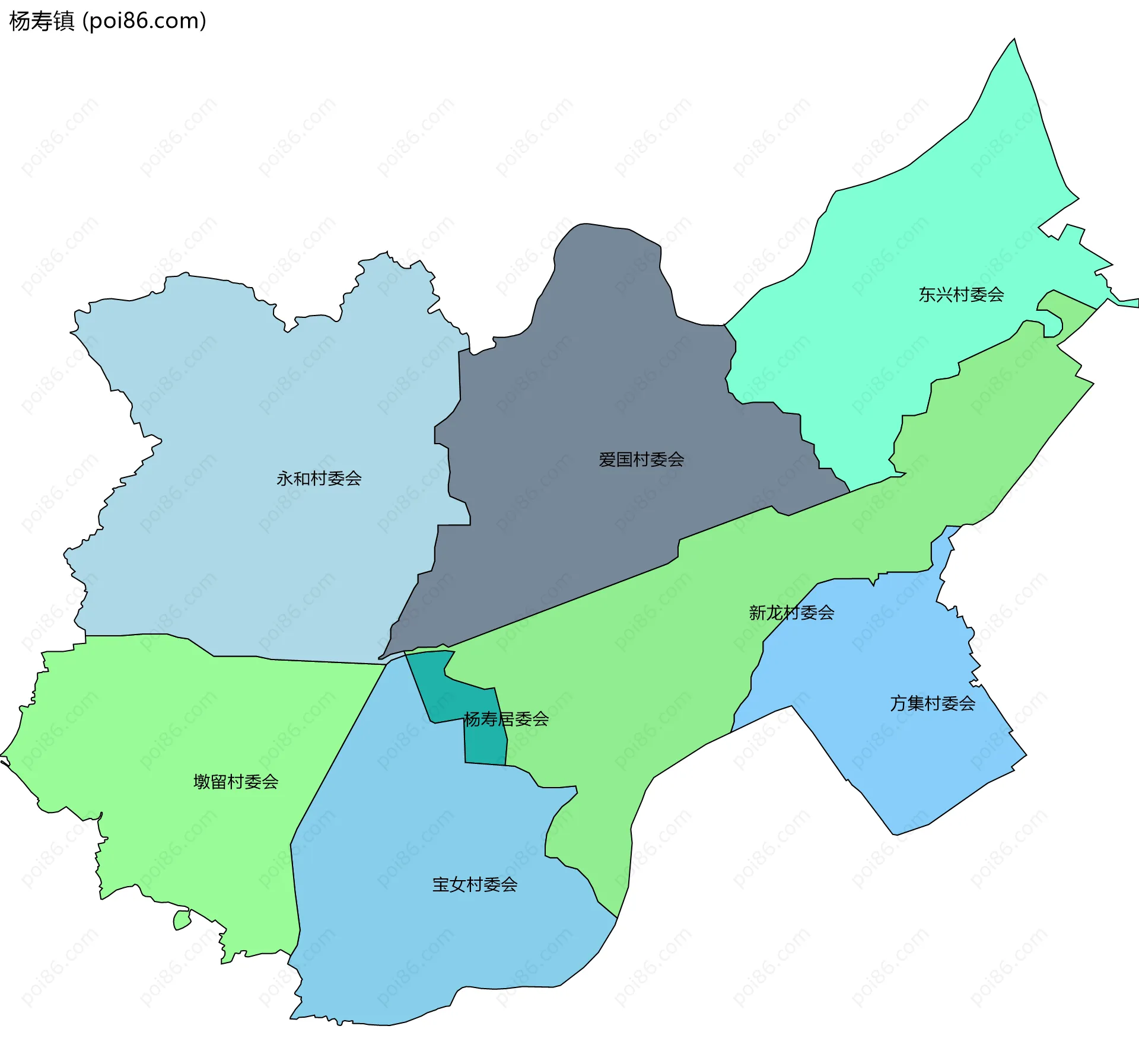 杨寿镇边界地图(五级行政区划)