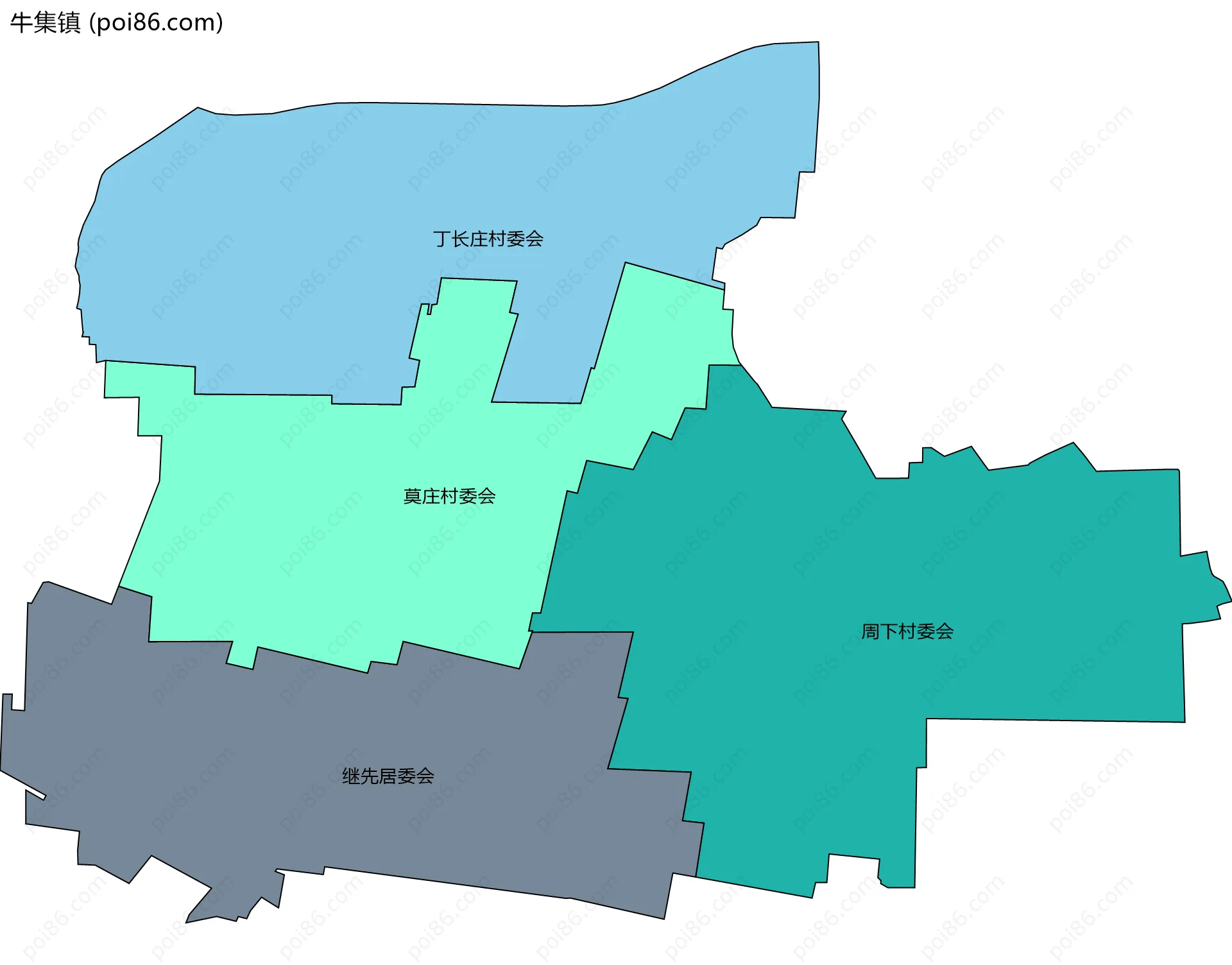 牛集镇边界地图(五级行政区划)