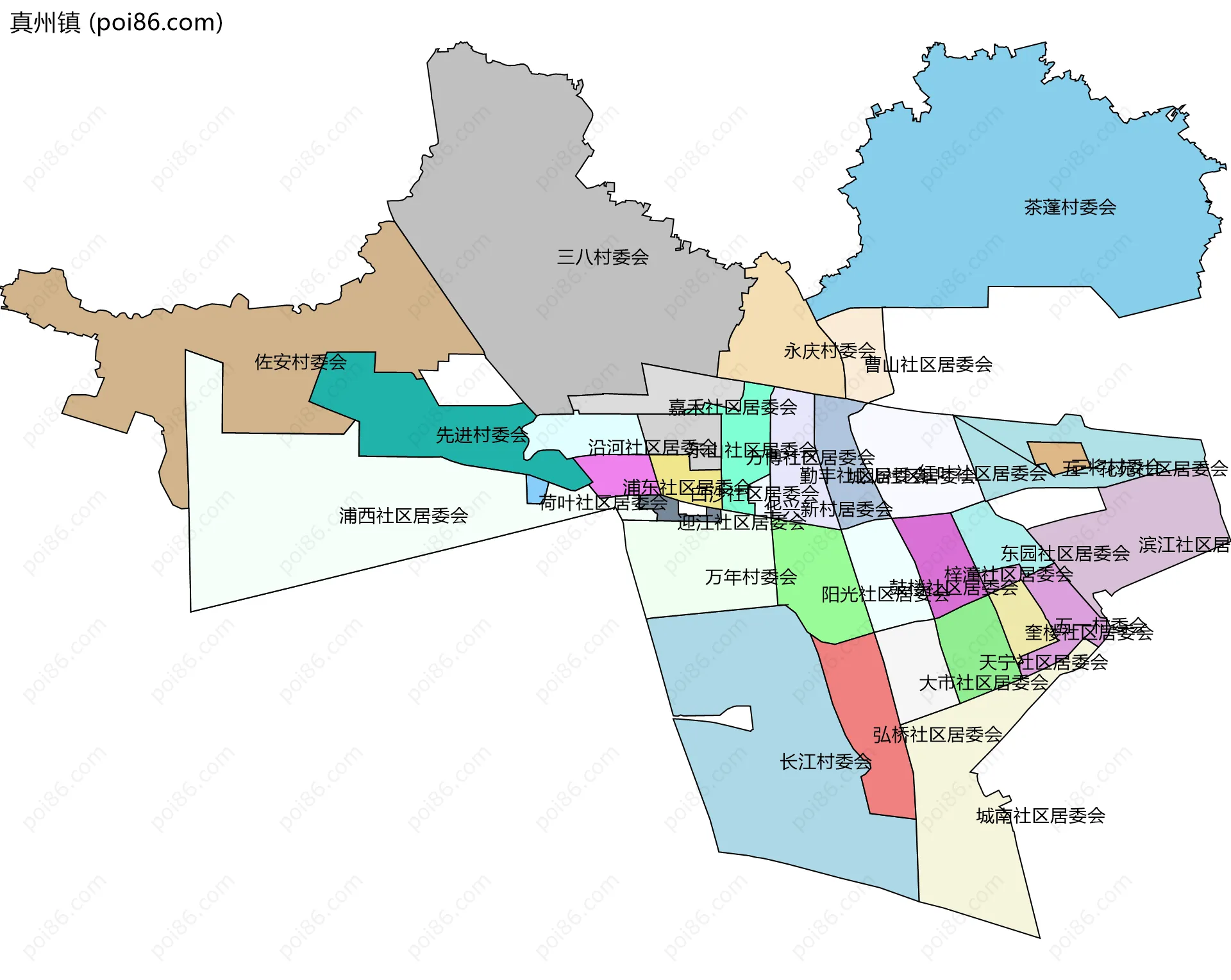 真州镇边界地图(五级行政区划)