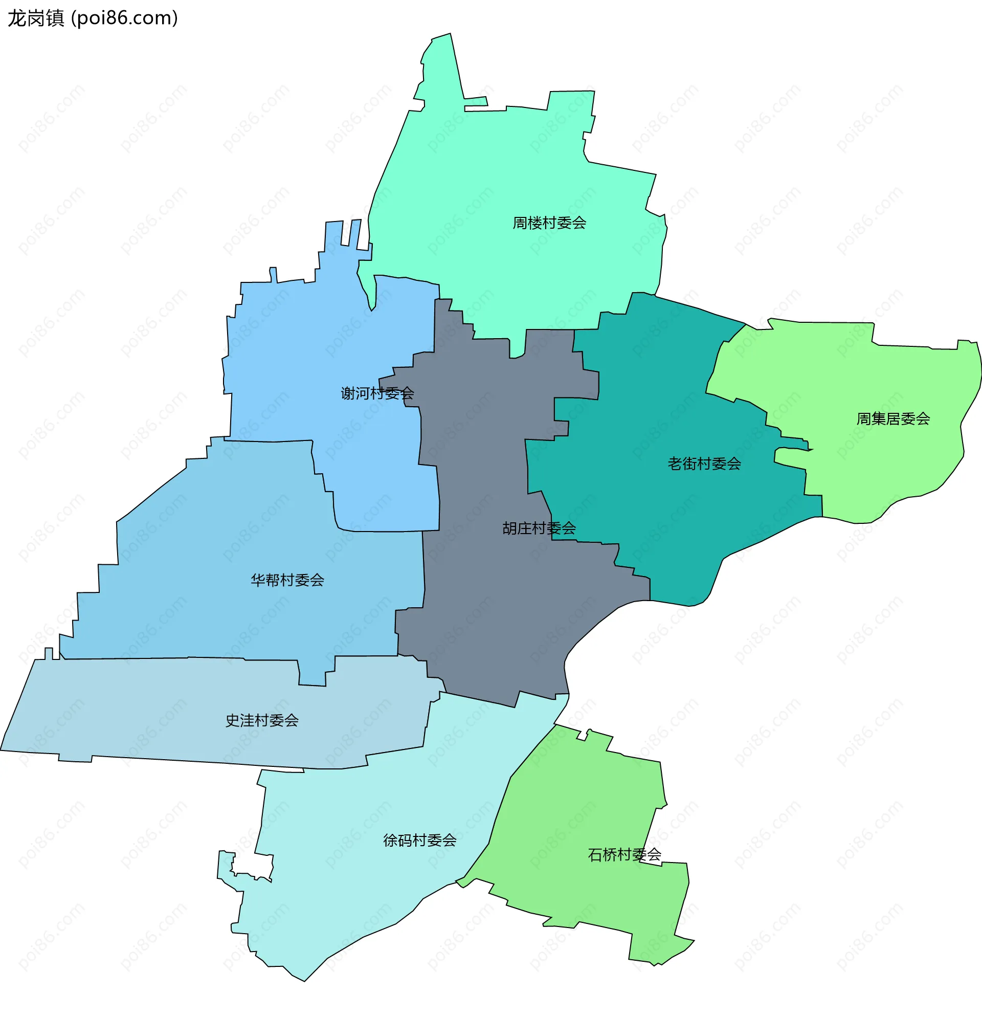 龙岗镇边界地图(五级行政区划)