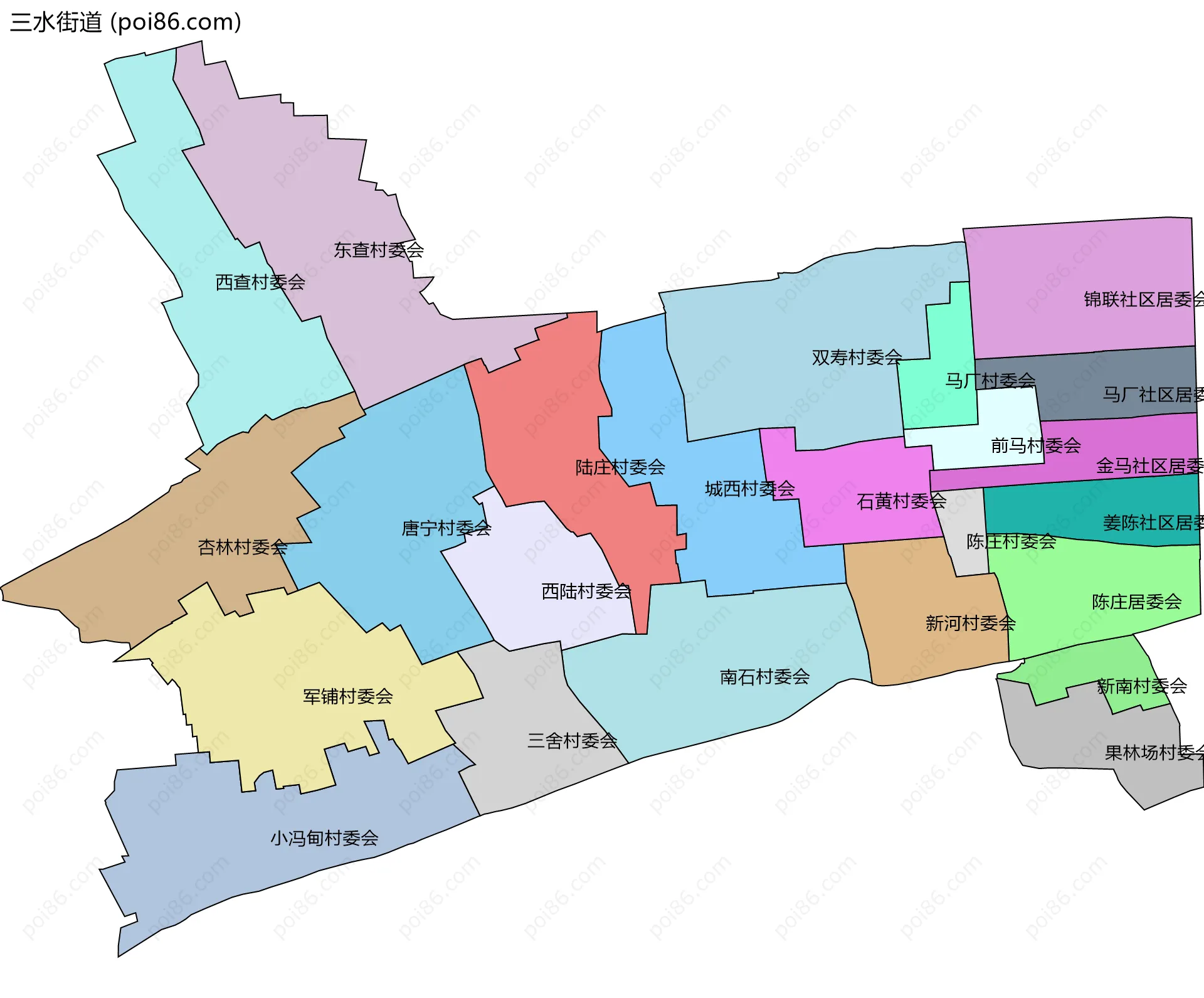 三水街道边界地图(五级行政区划)