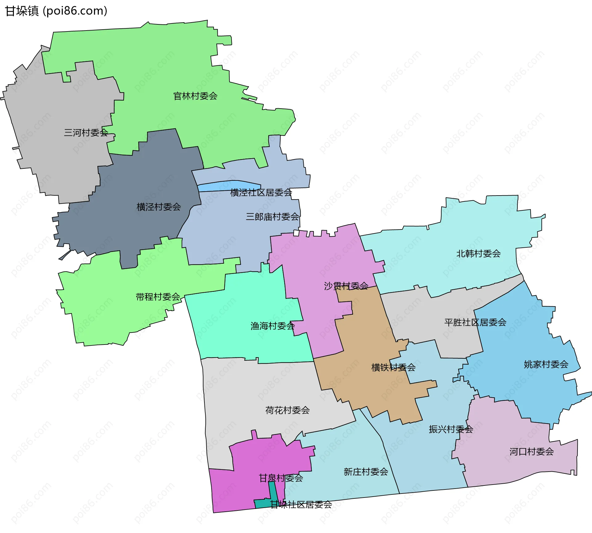 甘垛镇边界地图(五级行政区划)