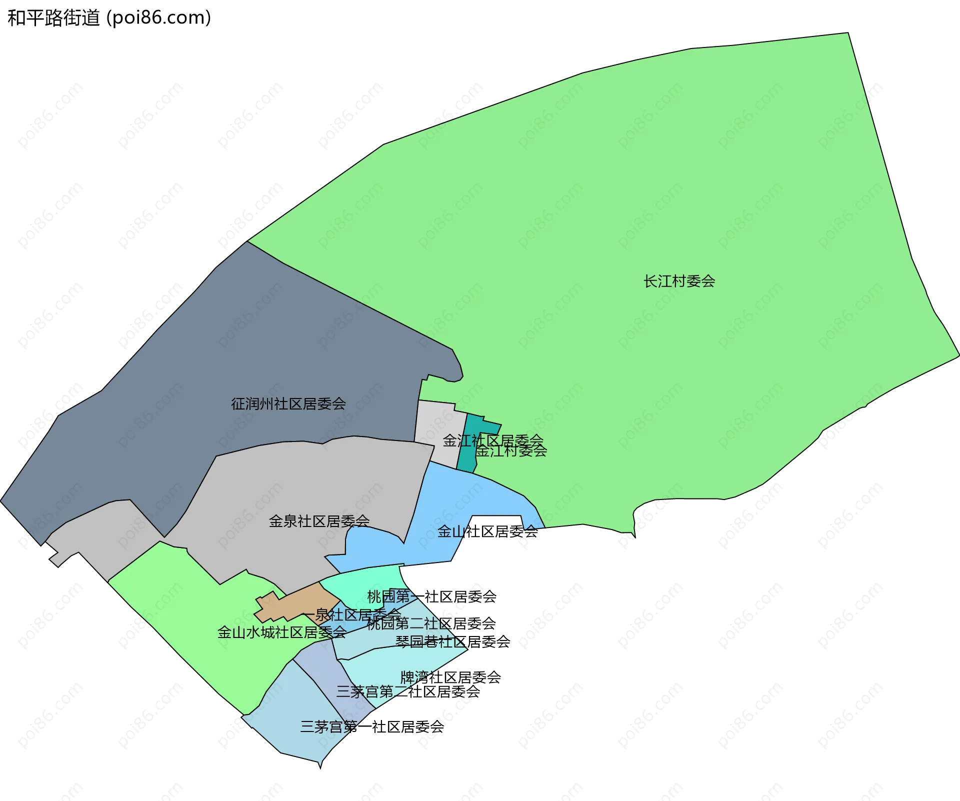 和平路街道边界地图(五级行政区划)