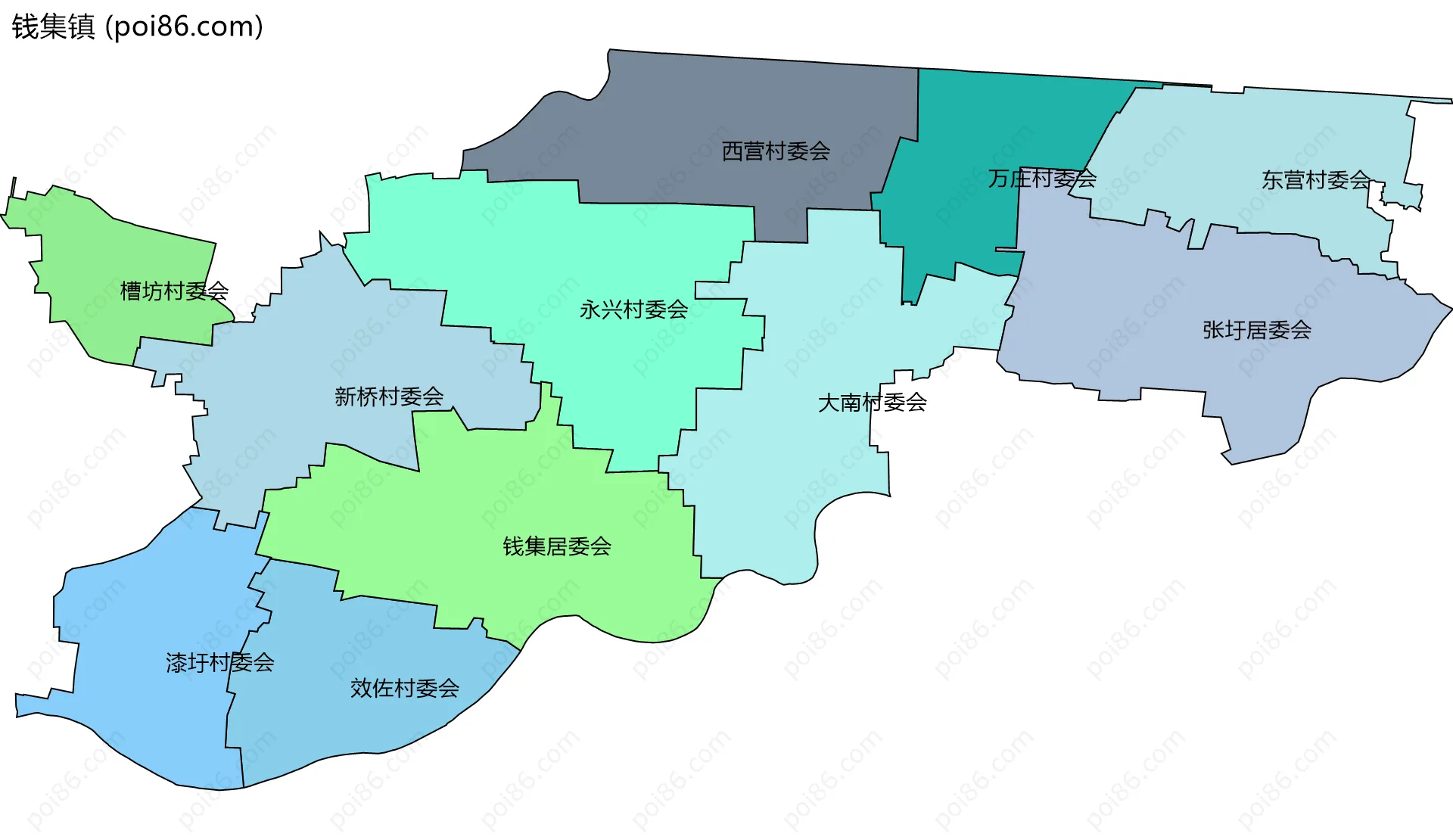钱集镇边界地图(五级行政区划)