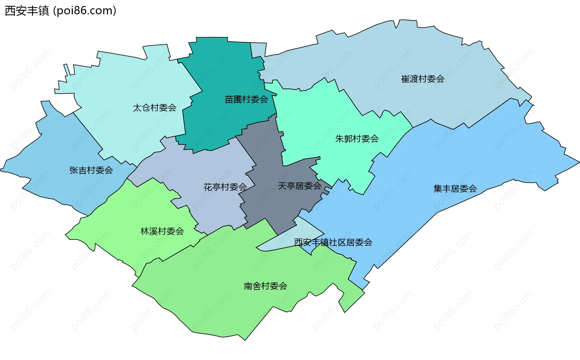 西安丰镇边界地图(五级行政区划)