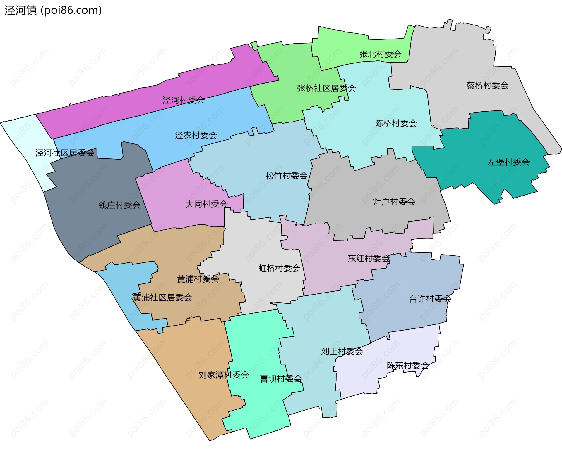 泾河镇边界地图(五级行政区划)