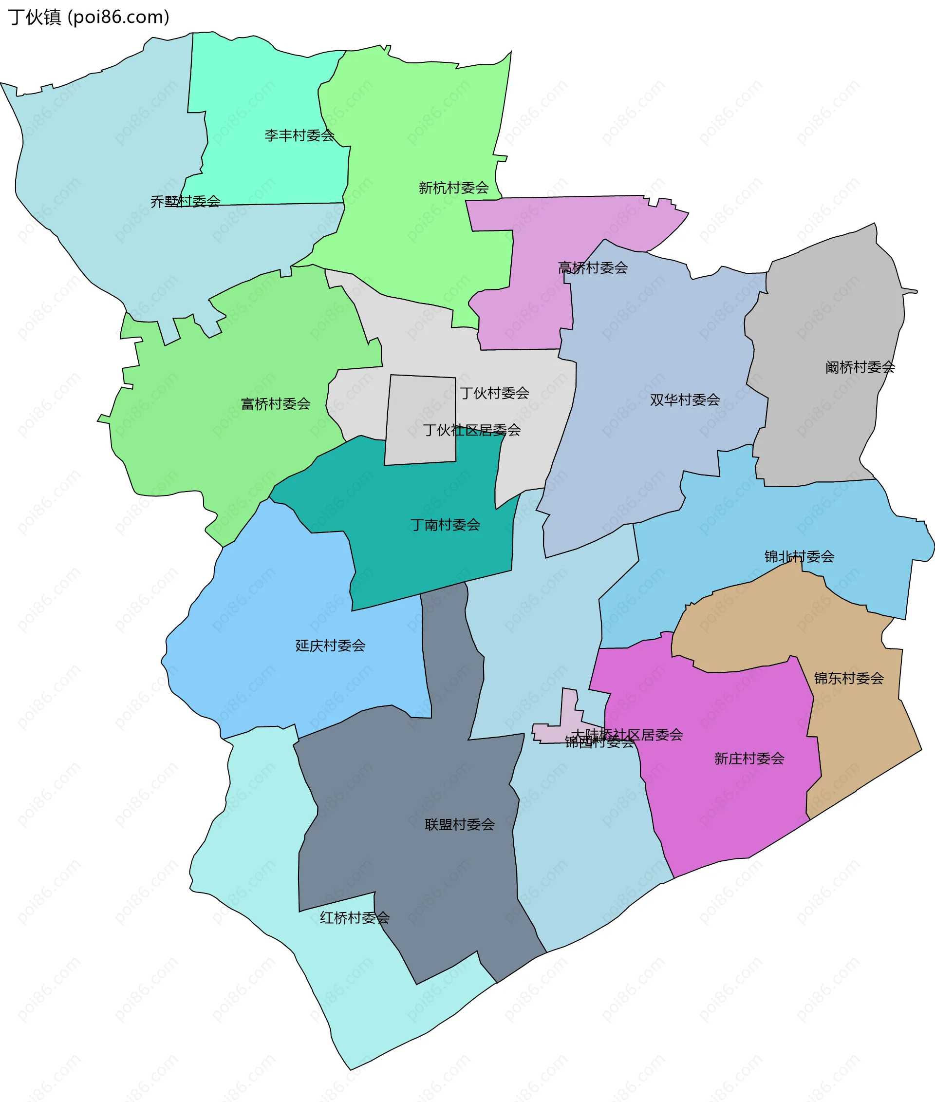 丁伙镇边界地图(五级行政区划)