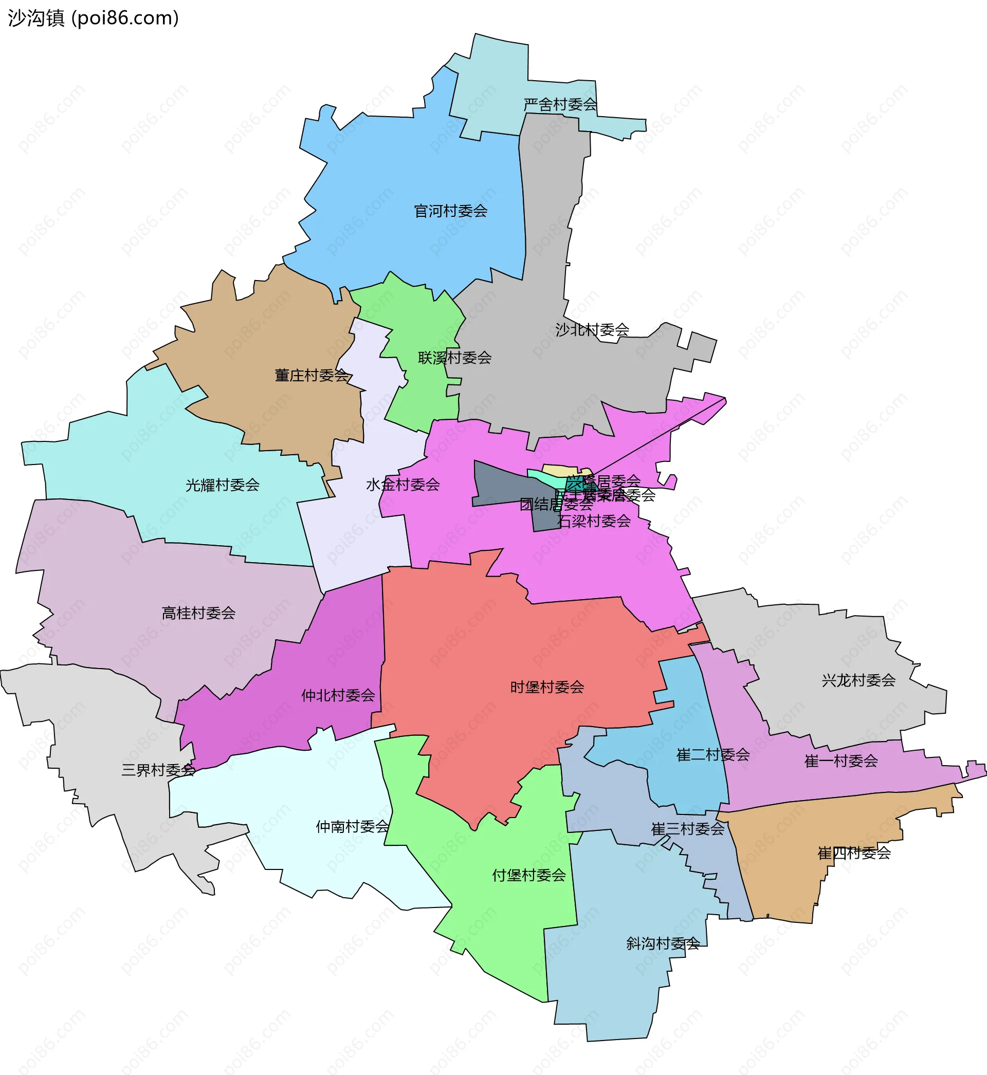 沙沟镇边界地图(五级行政区划)