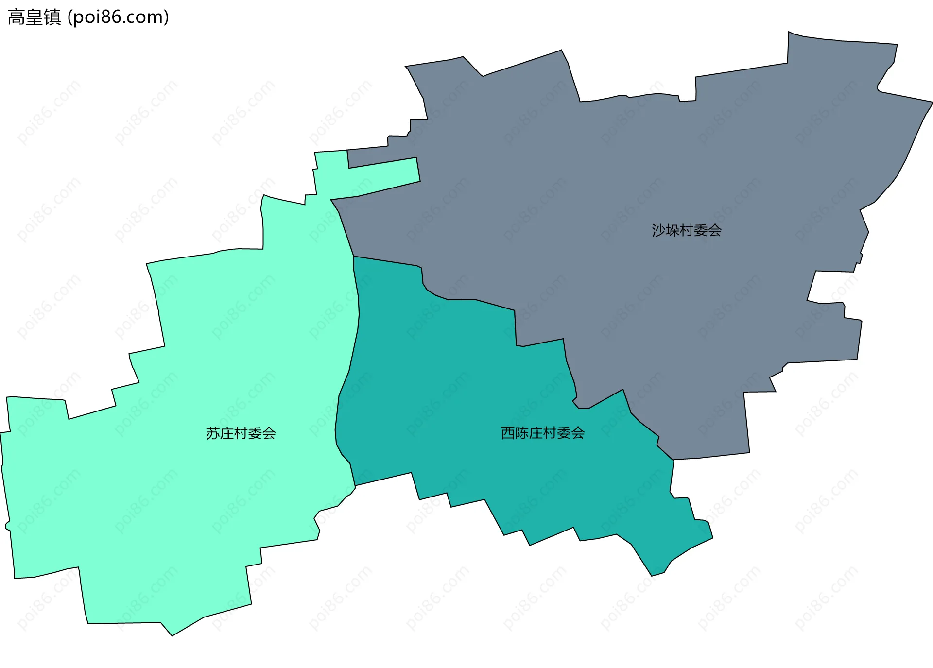 高皇镇边界地图(五级行政区划)