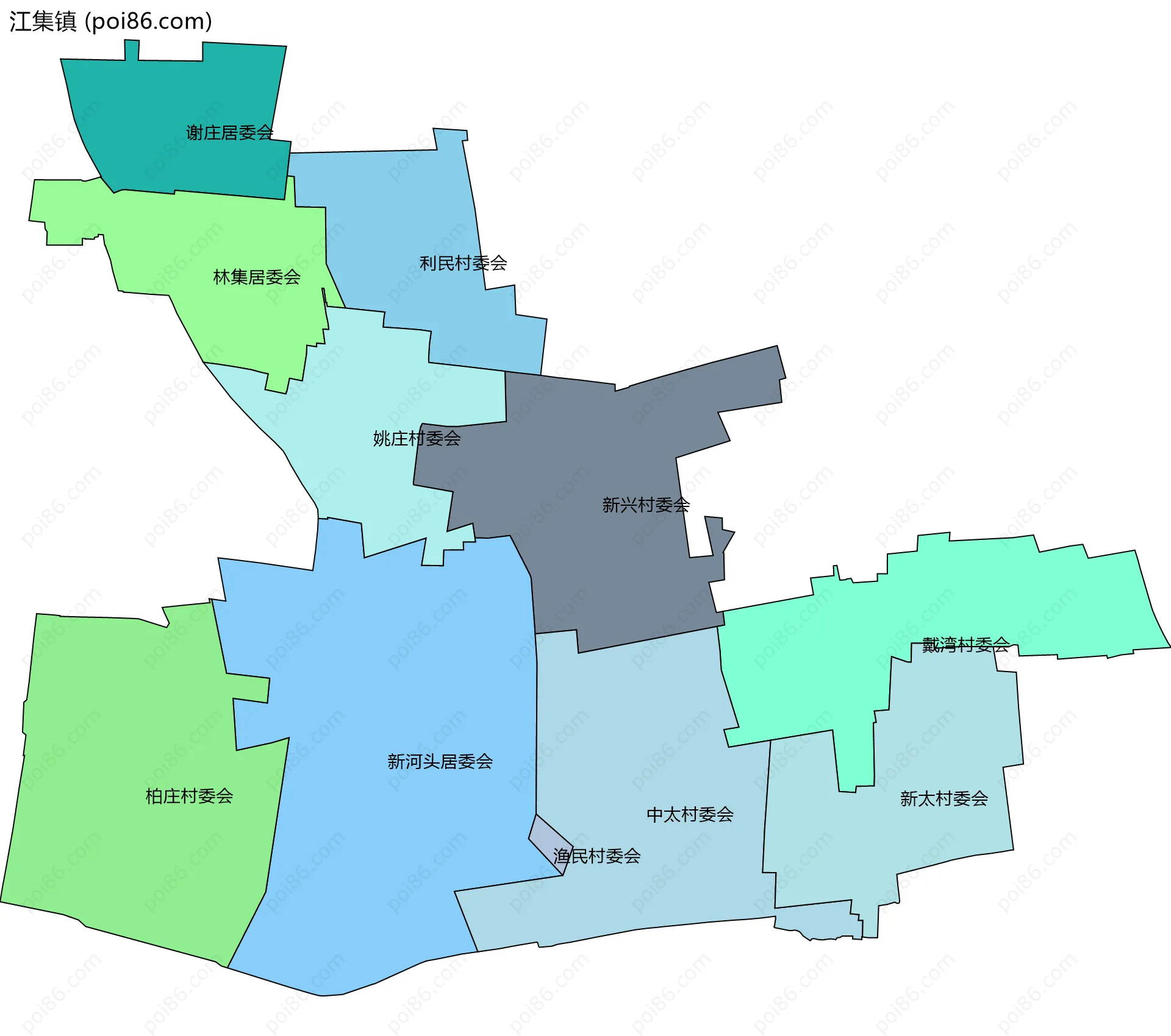 江集镇边界地图(五级行政区划)