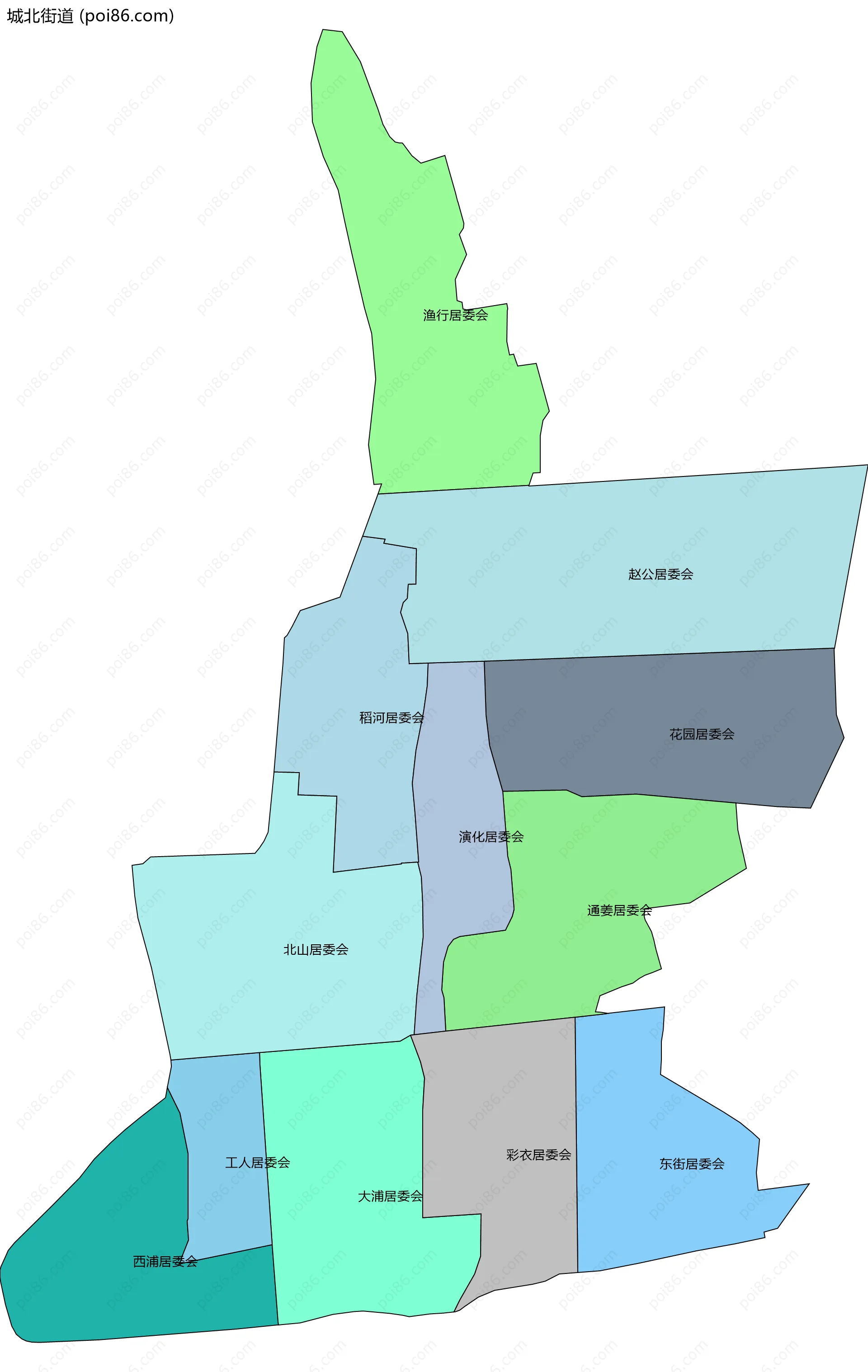 城北街道边界地图(五级行政区划)