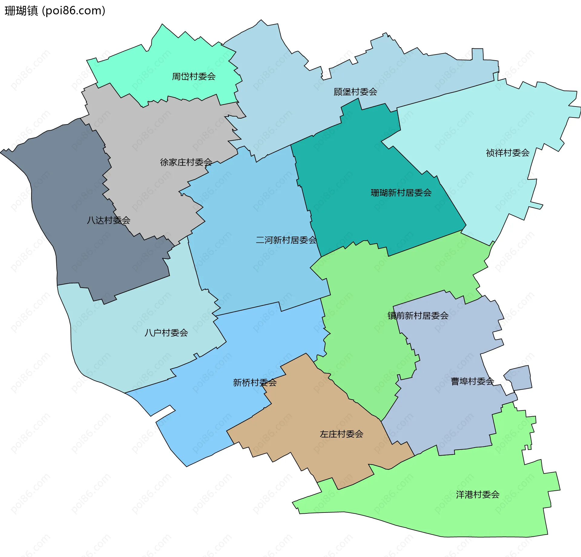 珊瑚镇边界地图(五级行政区划)