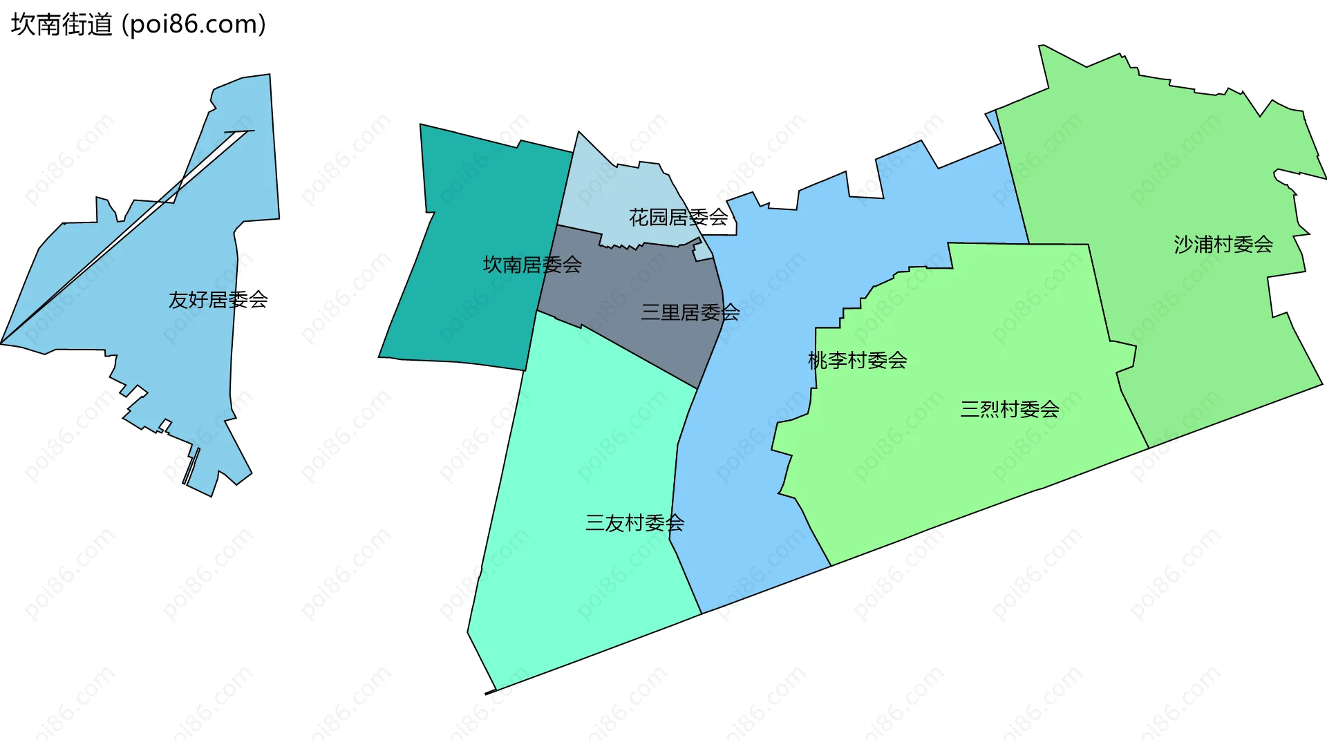 坎南街道边界地图(五级行政区划)