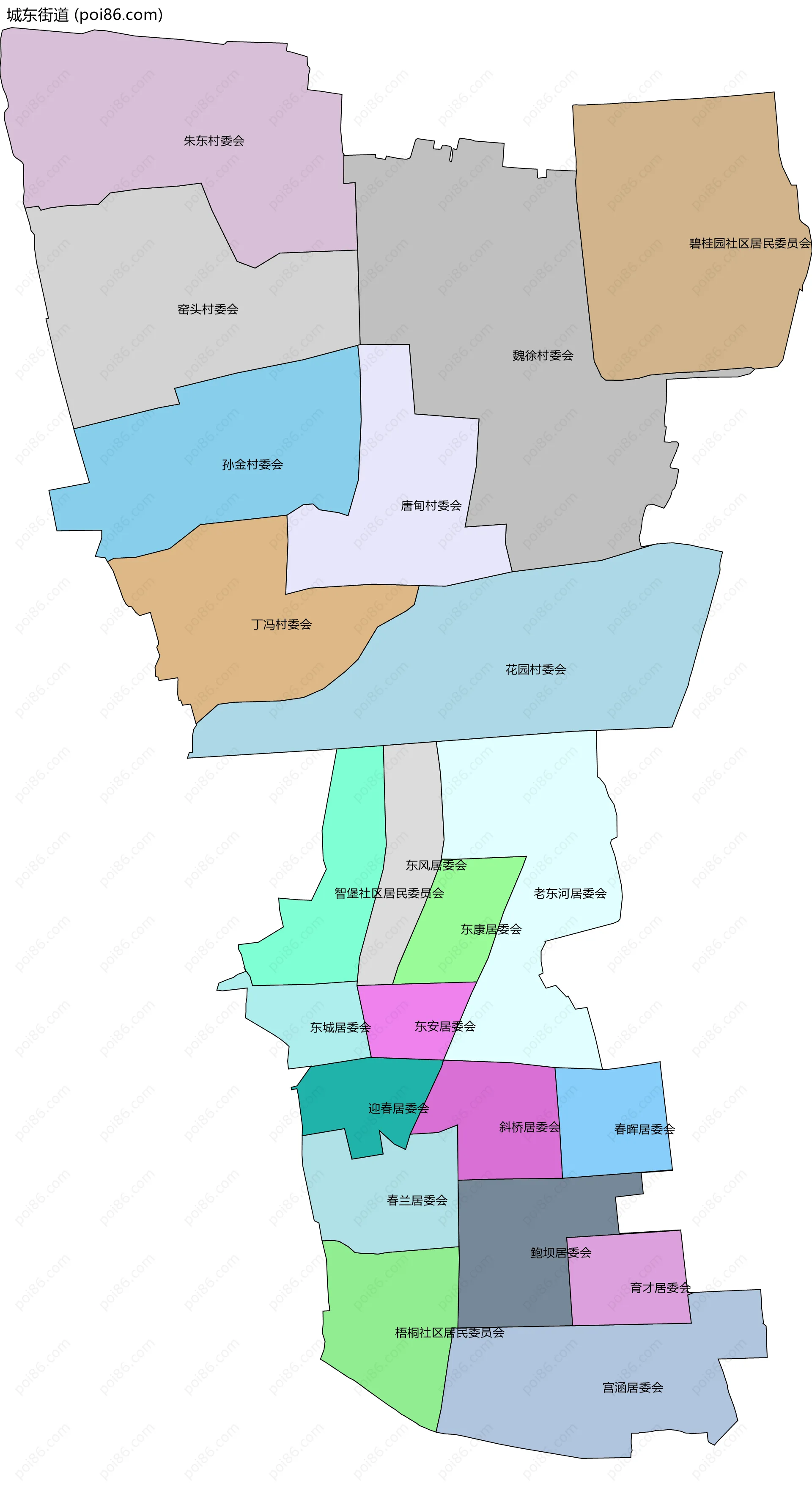 城东街道边界地图(五级行政区划)