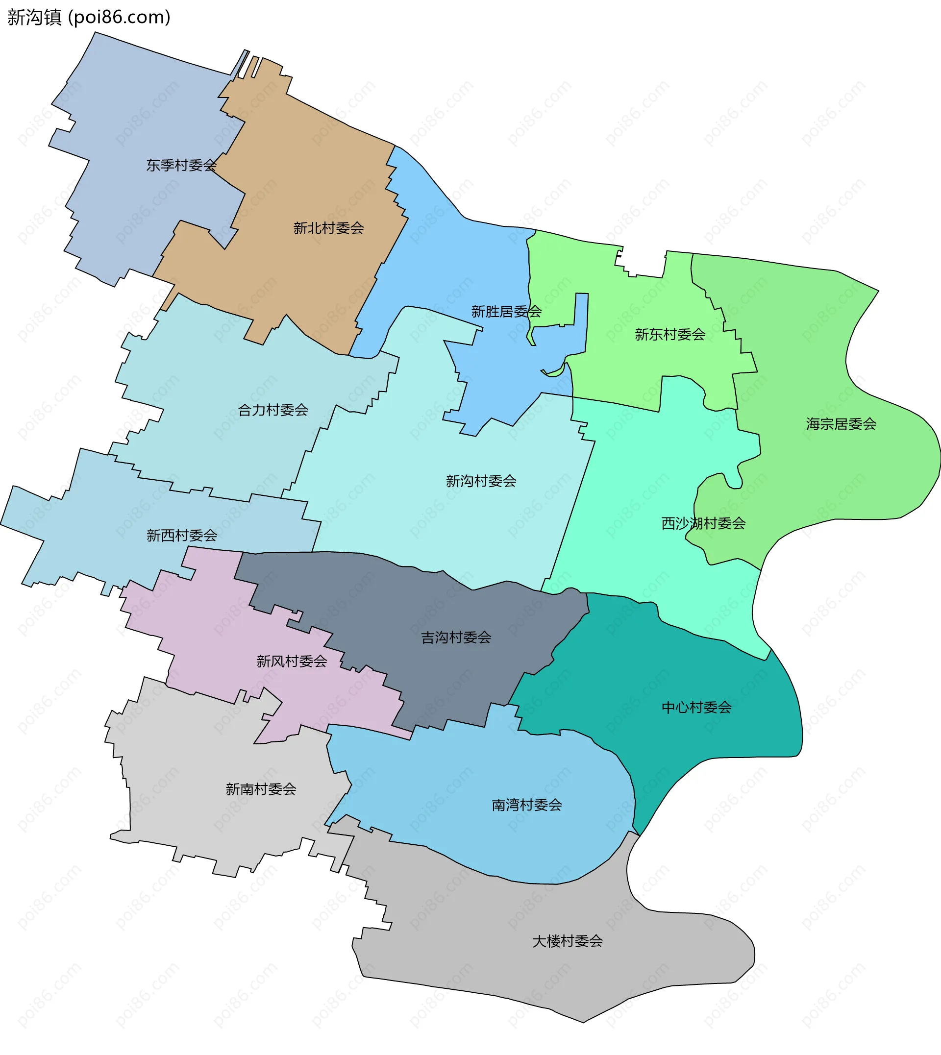 新沟镇边界地图(五级行政区划)