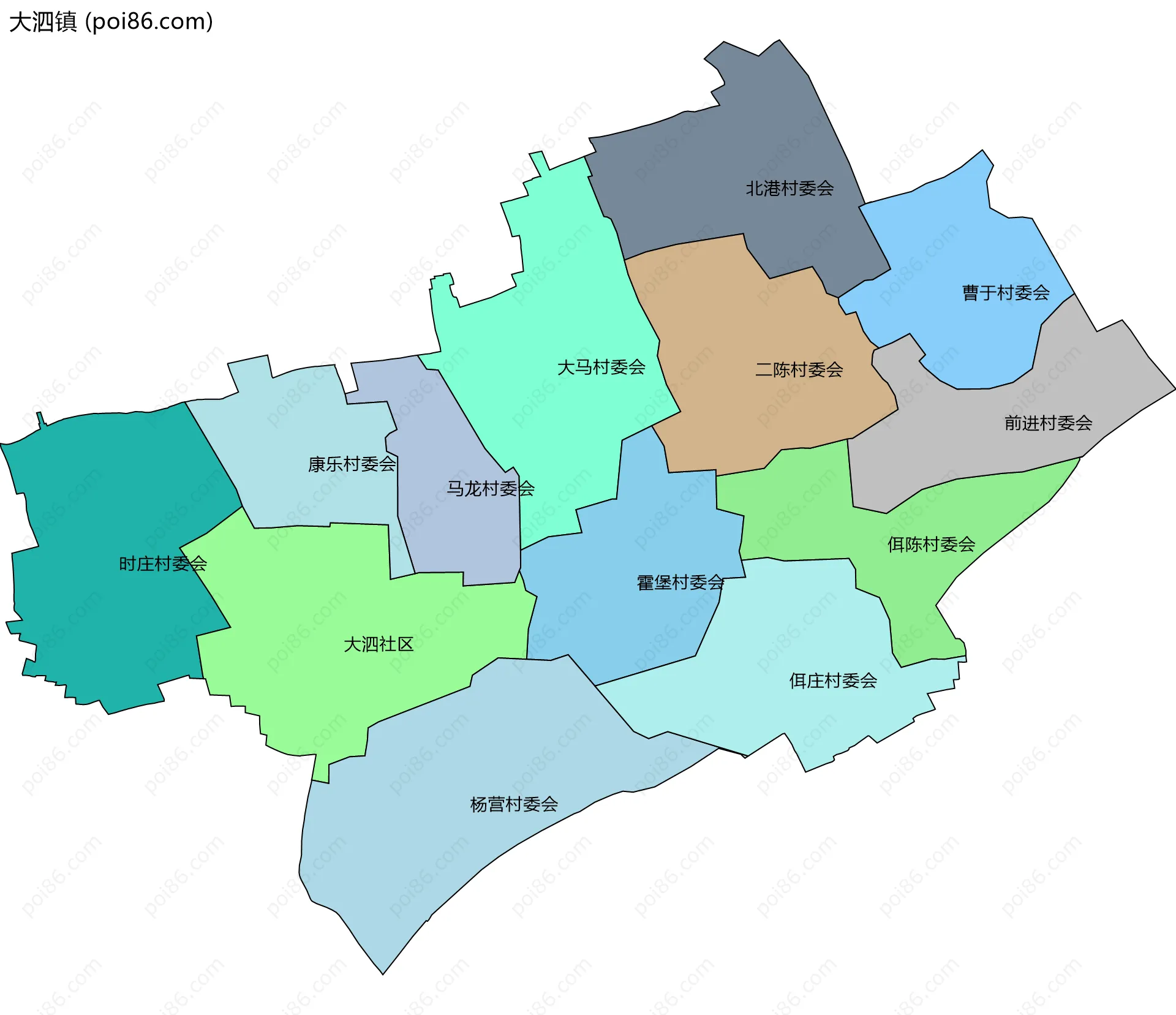 大泗镇边界地图(五级行政区划)