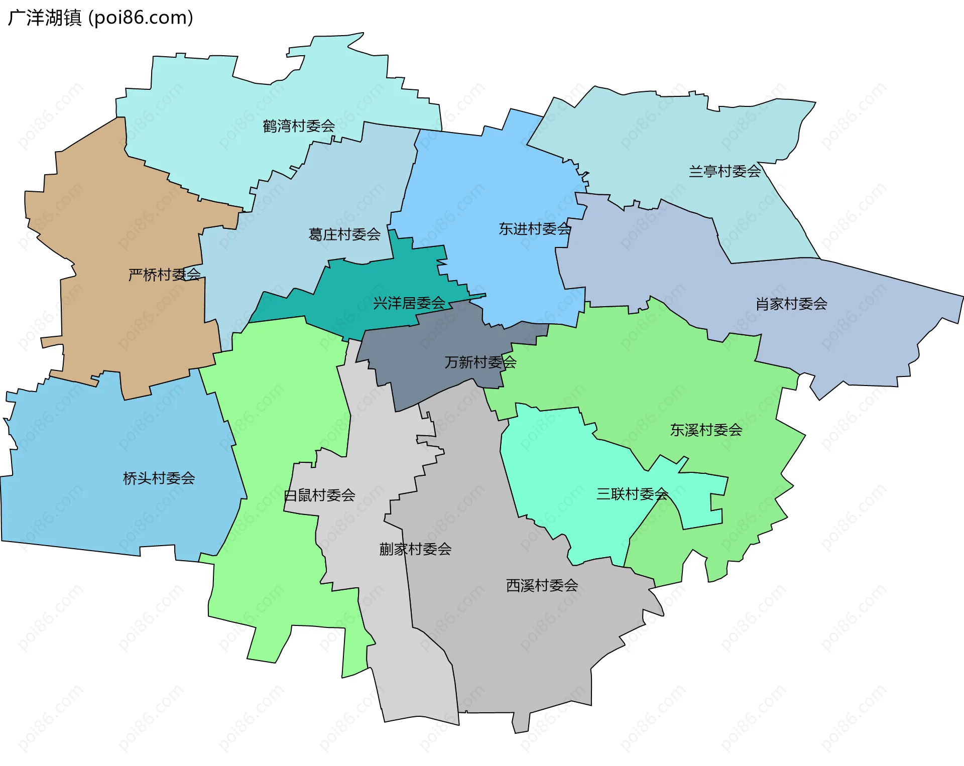 广洋湖镇边界地图(五级行政区划)